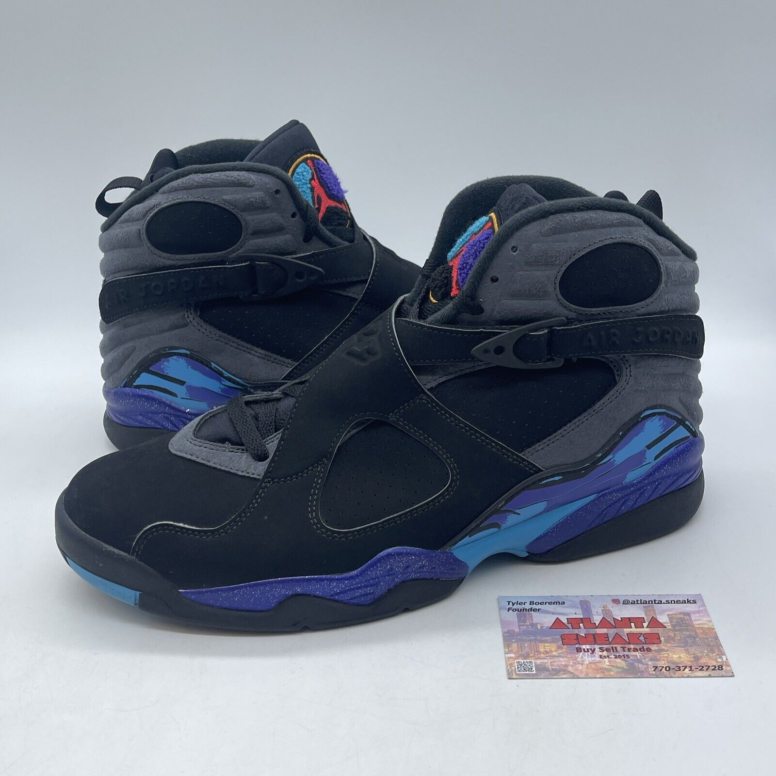 Size 11.5 - Jordan 8 Retro Aqua 2015 Red Purple Grey Black Suede (305381-025)
