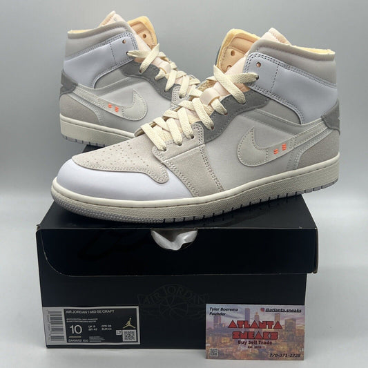 Size 10 - Jordan 1 Mid SE Craft White 2022 Brand New Og All White