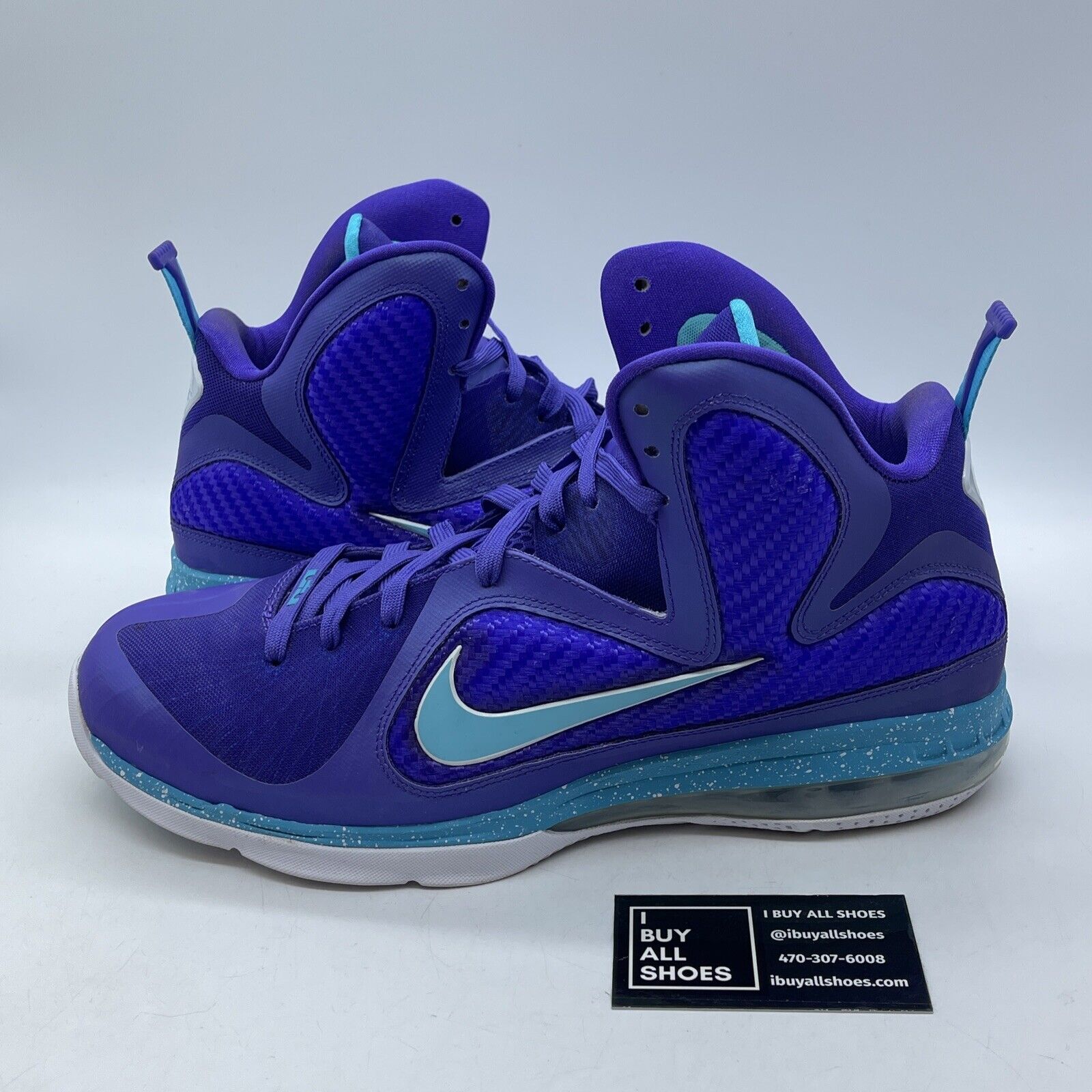 Size 13 - Nike LeBron 9 Summit Lake Hornets Purple Blue White (469764-500)