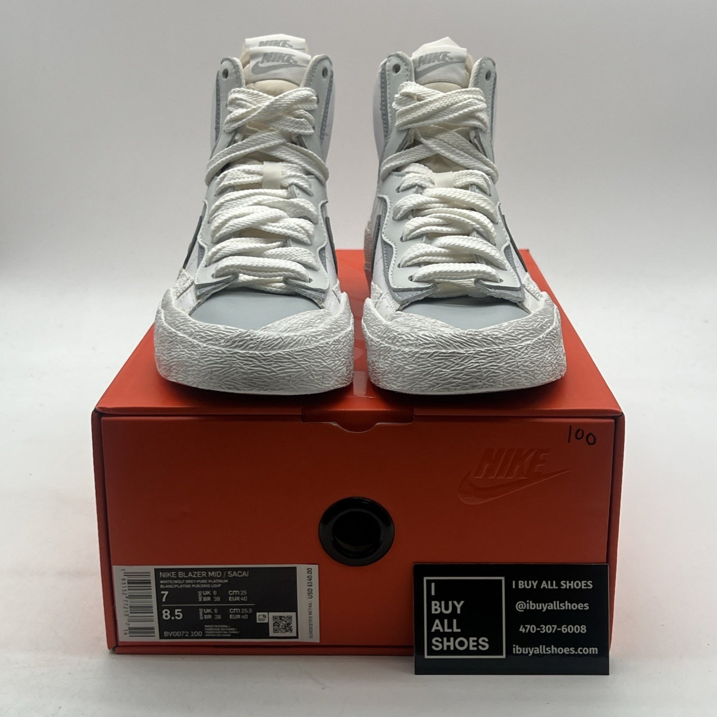 Size 7 - Nike sacai x Blazer Mid White Grey (BV0072-100)