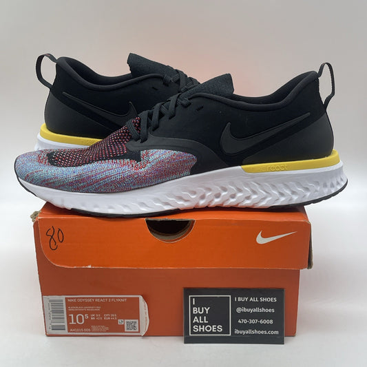 Size 10.5 - Nike Odyssey React Flyknit 2 Black Multi Blue Suede (AH1015-005)