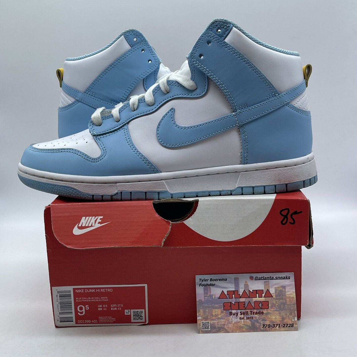 Size 9.5 - Nike Dunk High Blue Chill White Leather (DD1399-401)