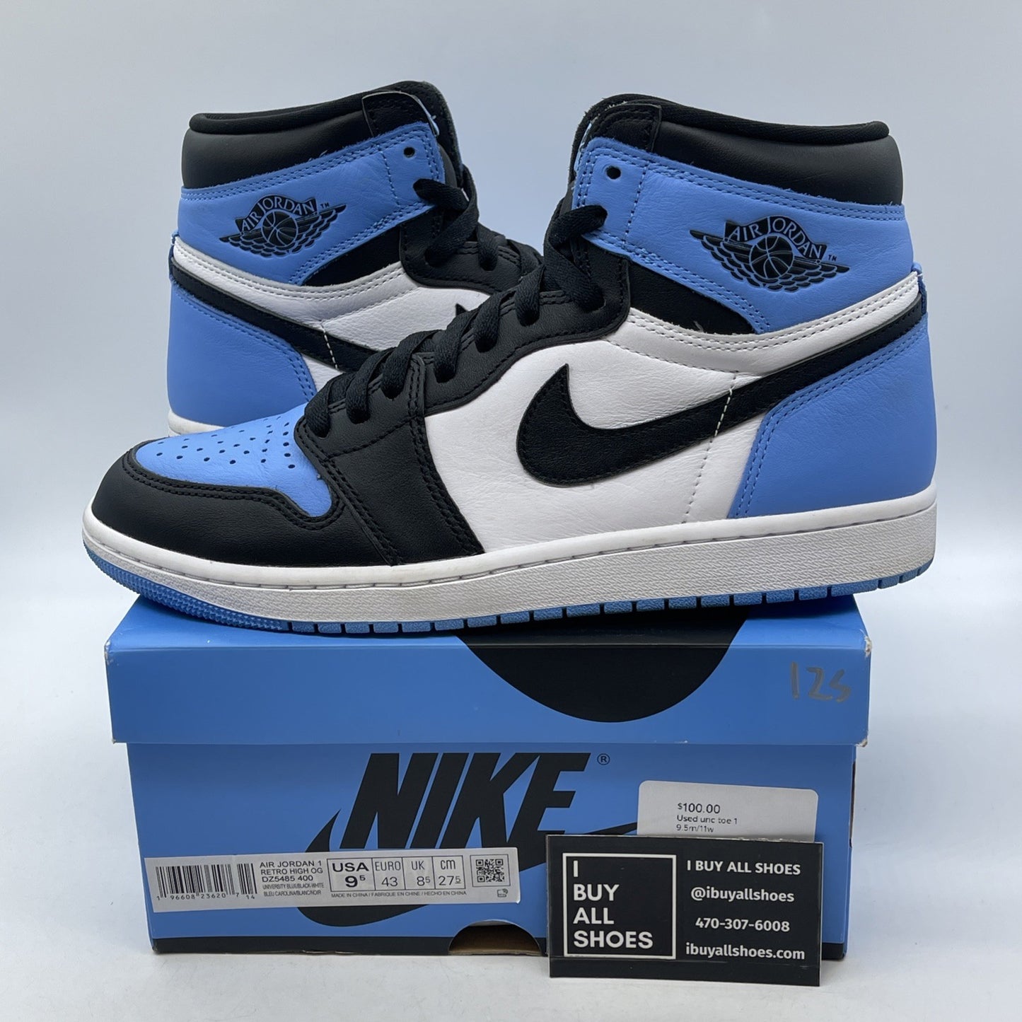 Size 9.5 - Jordan 1 Retro OG High UNC Toe Blue Black White Leather (DZ5485-400)