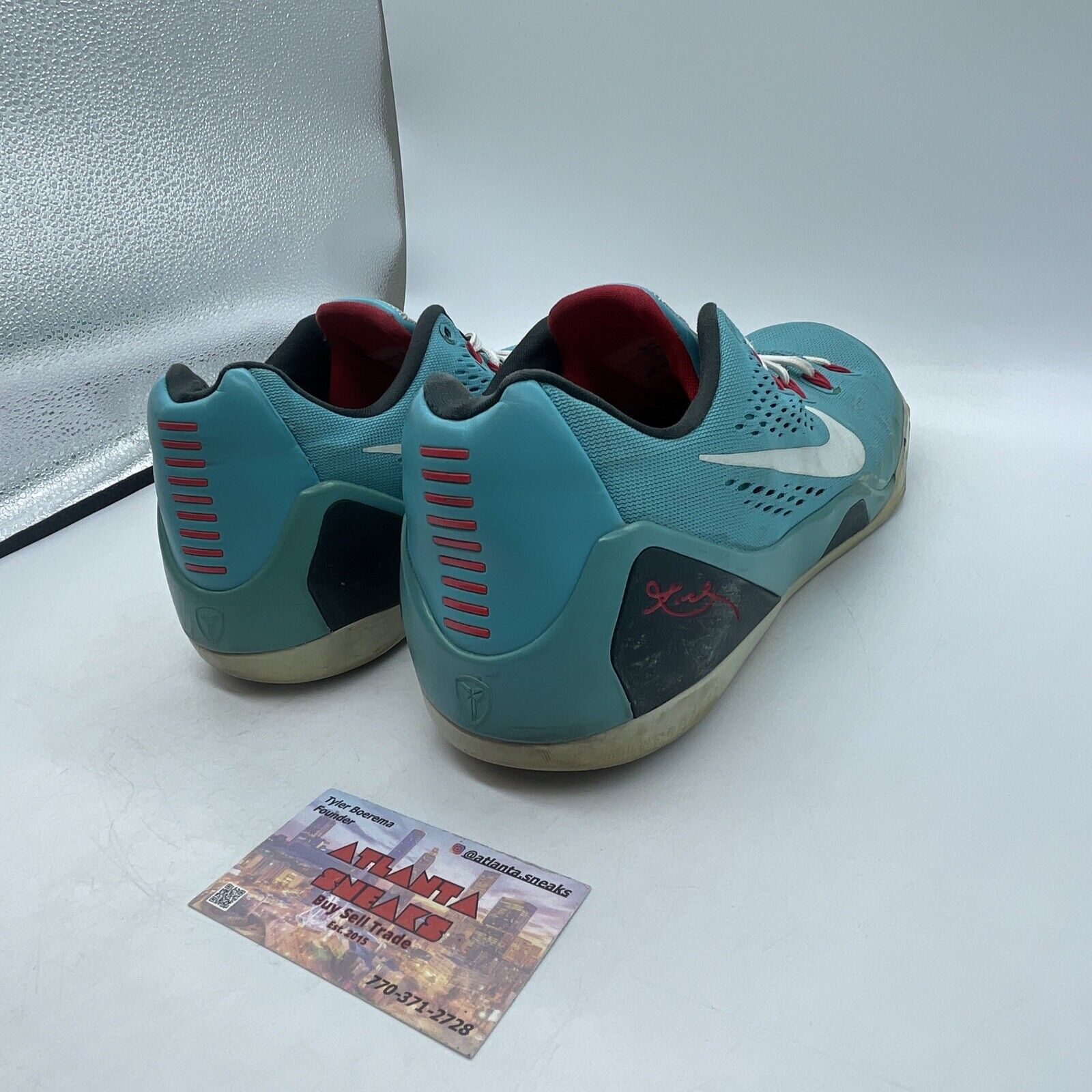 Size 13- Nike Kobe 9 EM Dusty Cactus Blue White Red Black (646701-316)