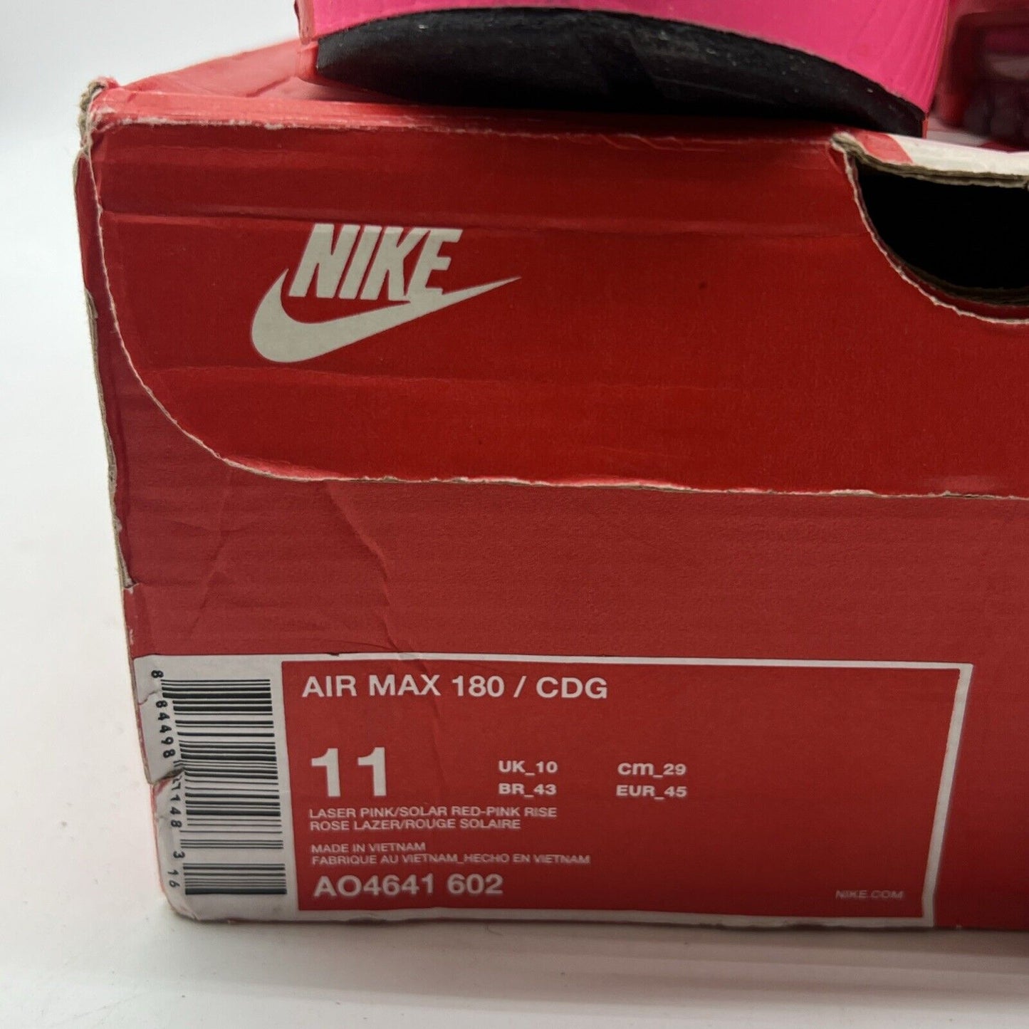 Size 11 - Nike Comme des Garçons x Air Max 180 Triple Pink (AO4641-602)