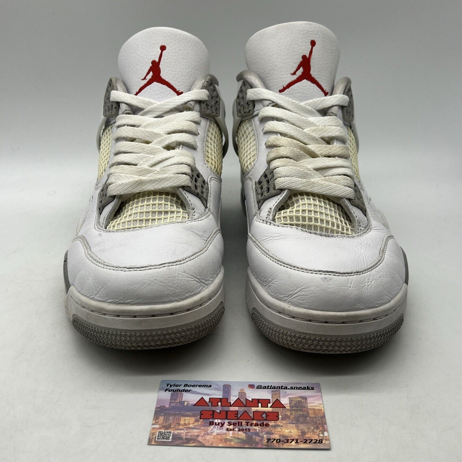 Size 12 - Jordan 4 Retro Mid White Oreo Grey Leather Red (CT8527-100)