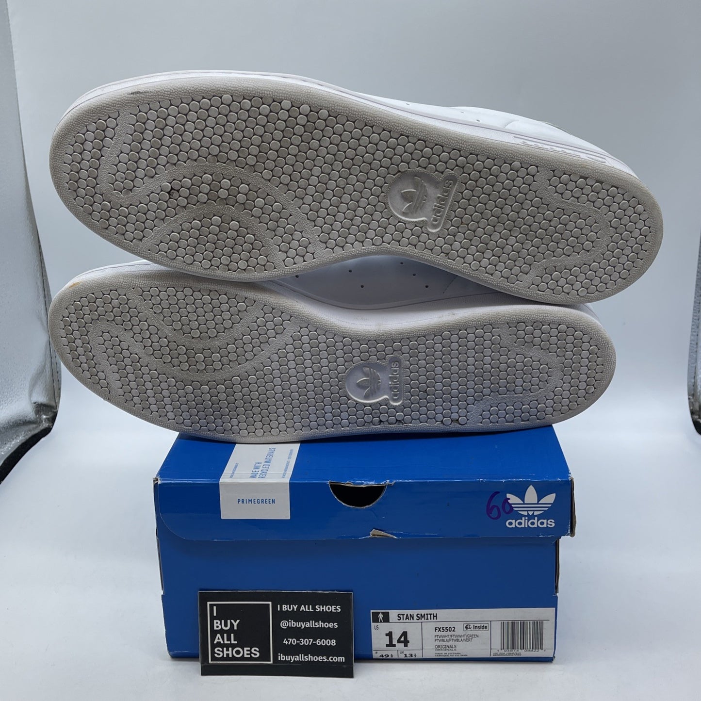 Size 14 - adidas Stan Smith White Green Leather (FX5502)