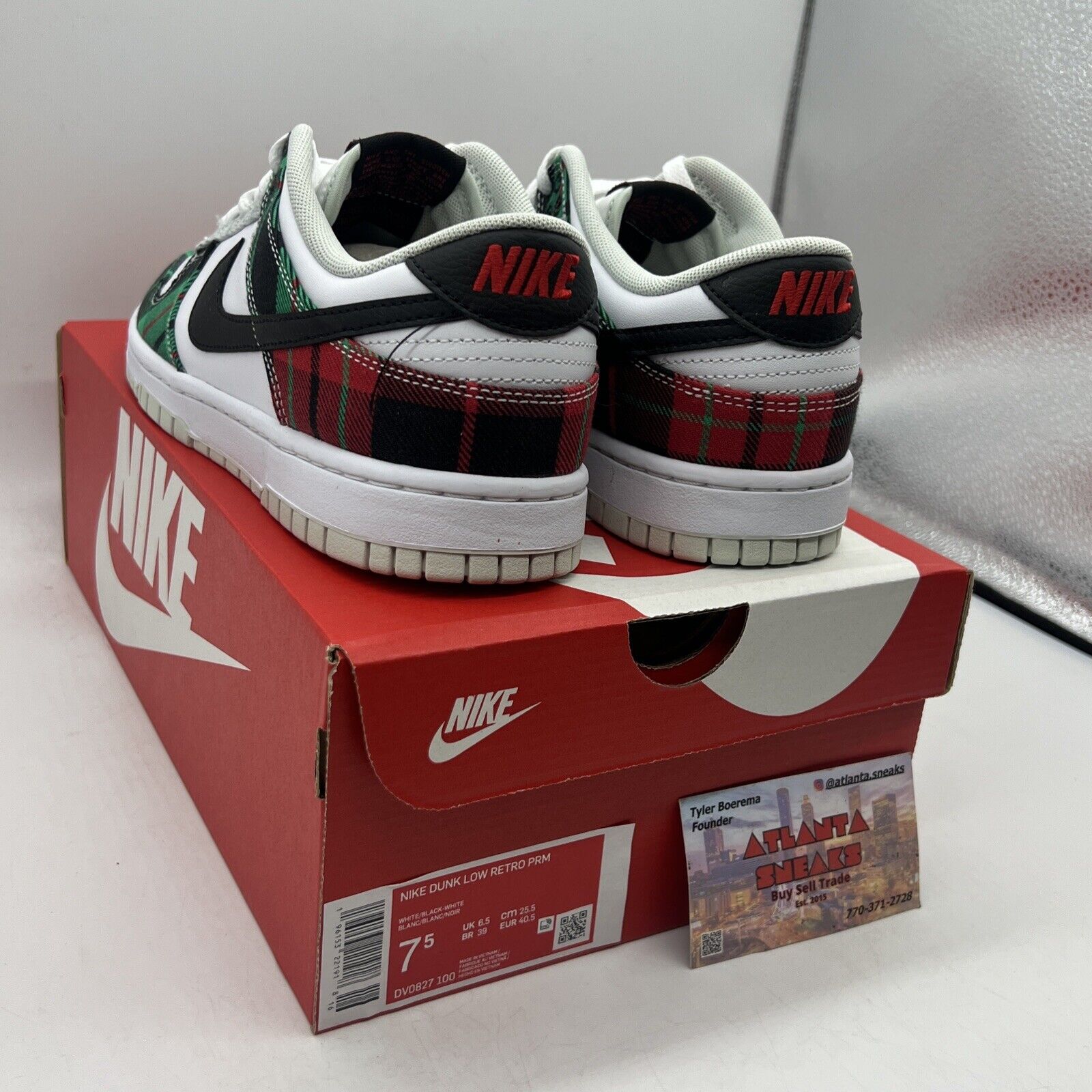 Nike Dunk Low 'Tartan Plaid' White Black Red Grey DV0827-100 Size 7.5 Brand New