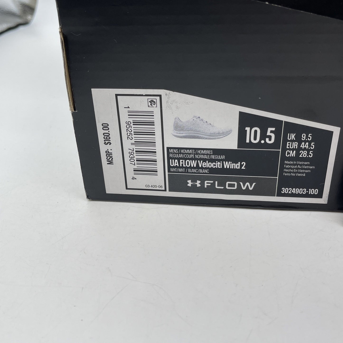 Size 10.5 - Under Armour Flow Velociti Wind 2 White Halo Grey (3024903-100)