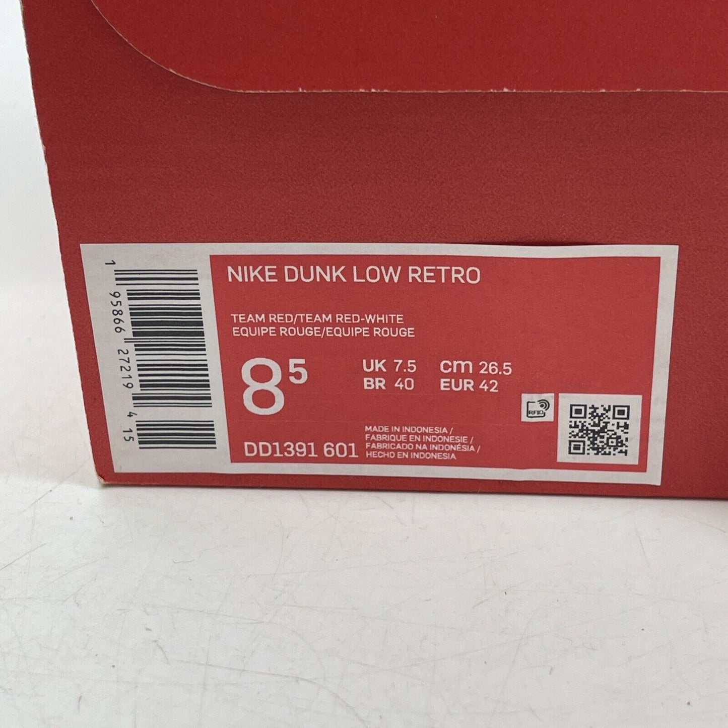 Size 8.5 - Nike Dunk Low Team Red White Leather (DD1391-601)