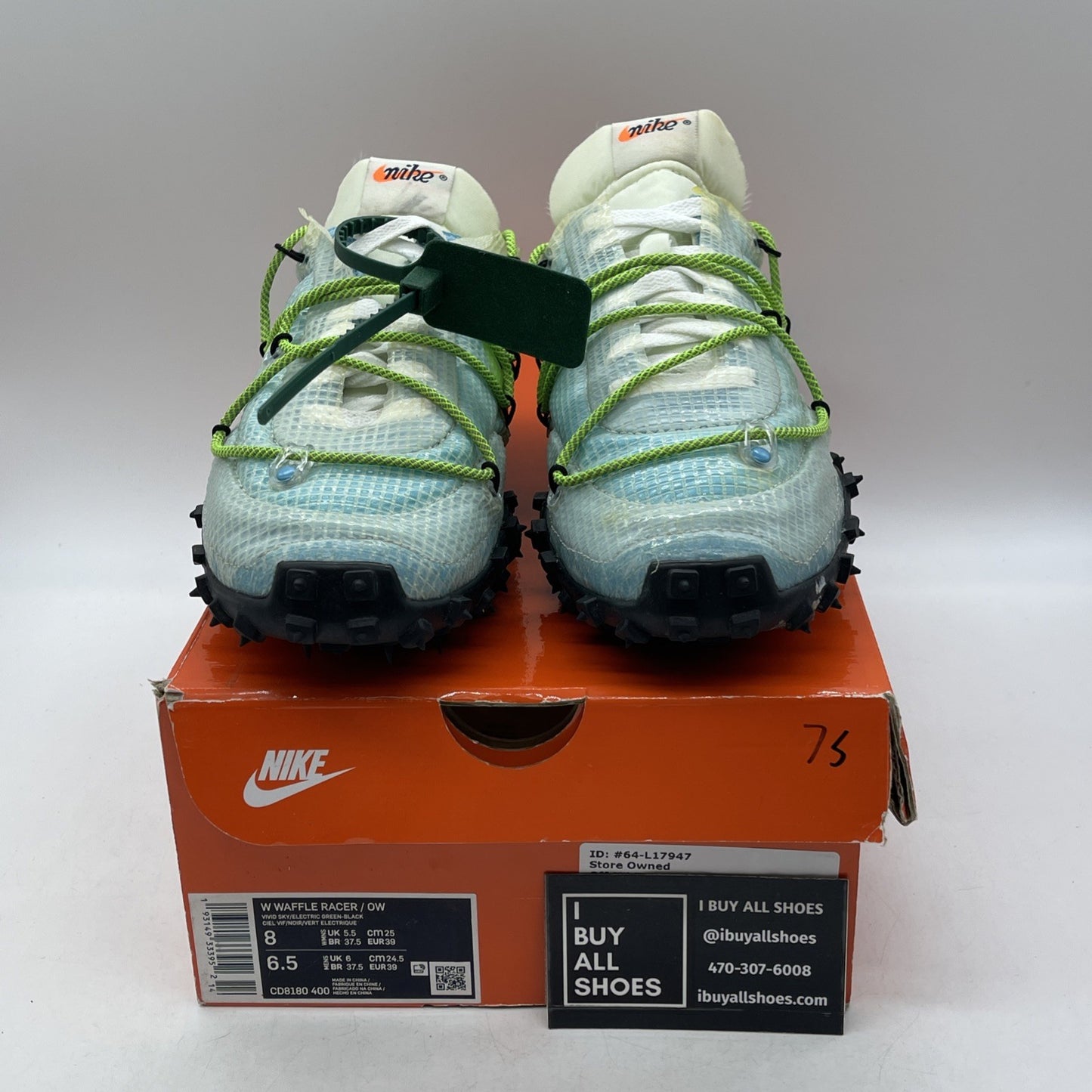 Size 8W - Nike Off-White x Waffle Racer Vivid Sky (CD8180-400)