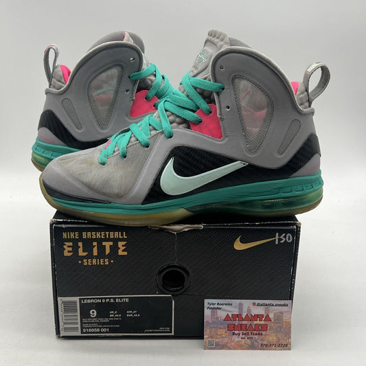 Size 9 - Nike LeBron 9 P.S. Elite South Beach Grey Pink Aqua (516958-001)