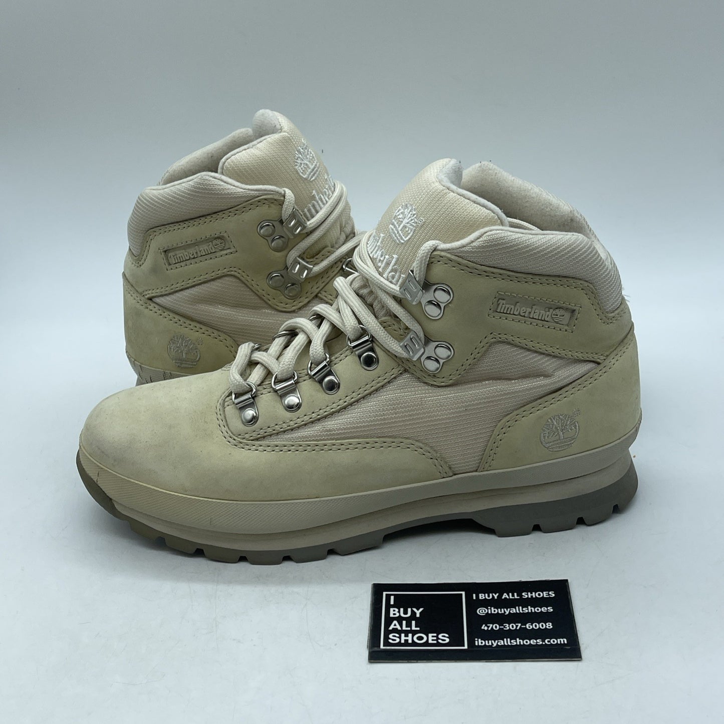 Size 10 - Timberland Euro Hiker Leather Suede Mid Hiking Boots Cream Beige