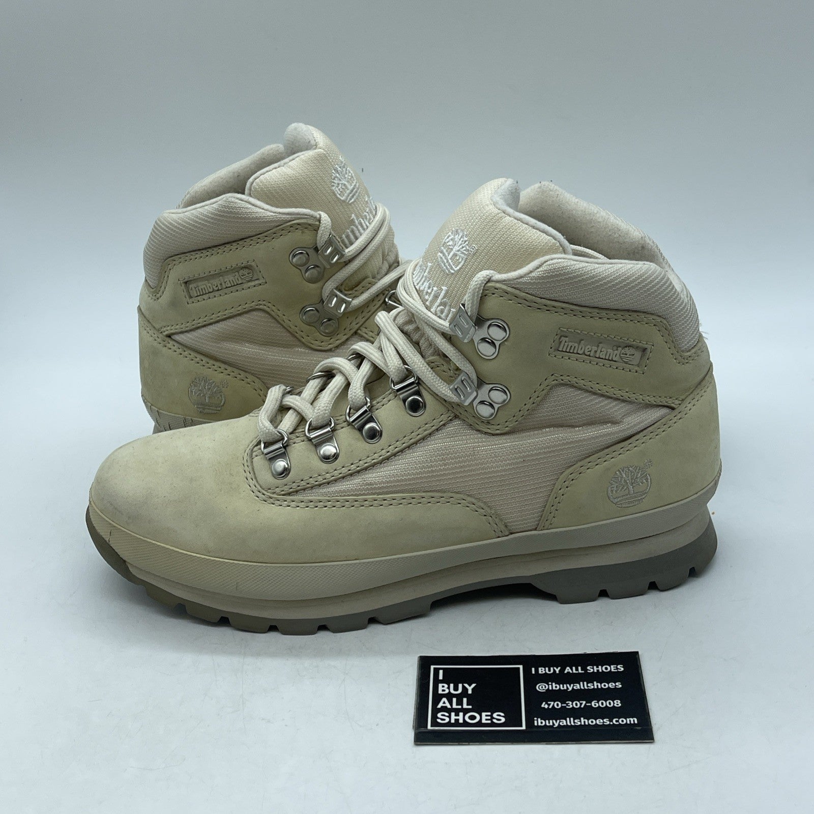 Size 10 - Timberland Euro Hiker Leather Suede Mid Hiking Boots Cream Beige