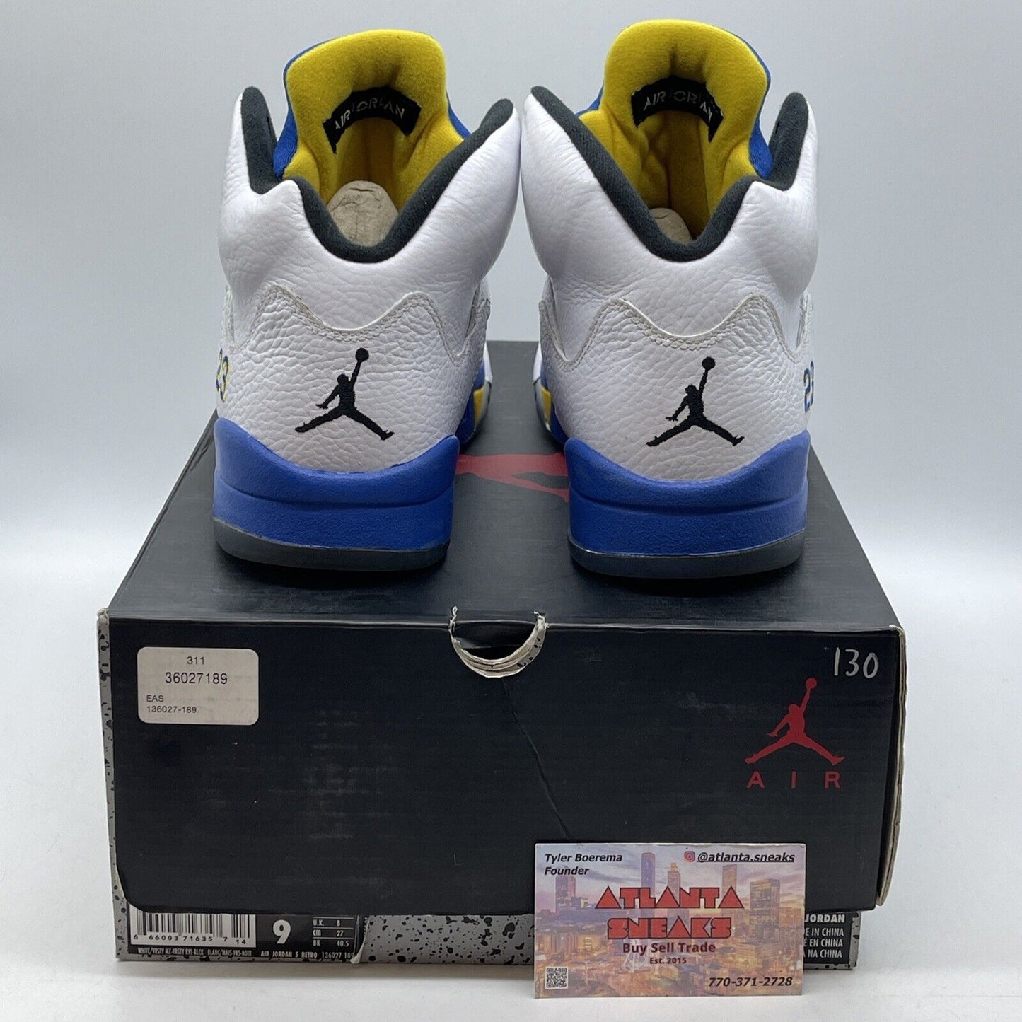 Size 9 - Air Jordan 5 Retro 2013 Laney White Yellow Blue Leather (136027-189)