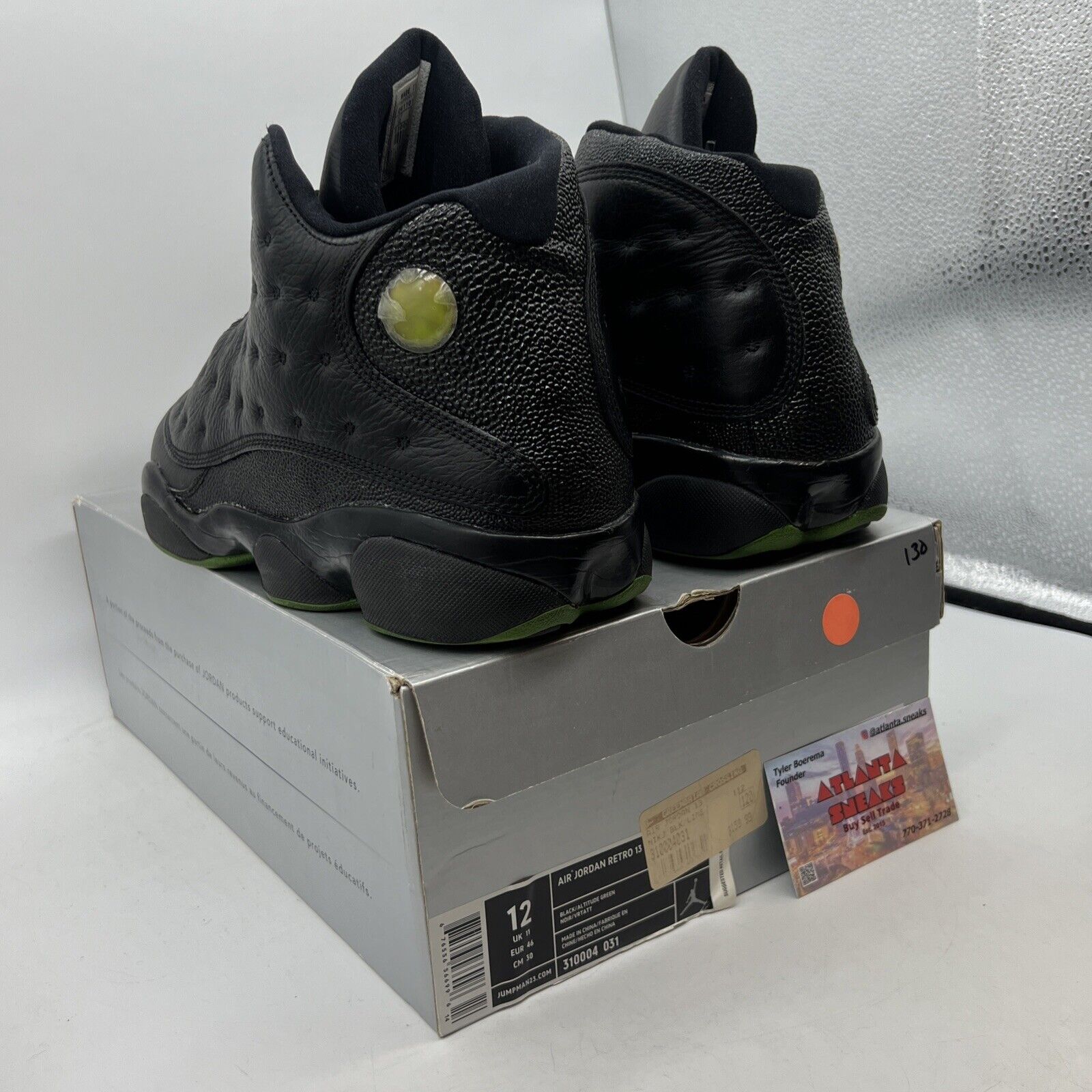 Size 12 - Air Jordan 13 Retro 2005 Altitude Black Green Leather (310004-031)