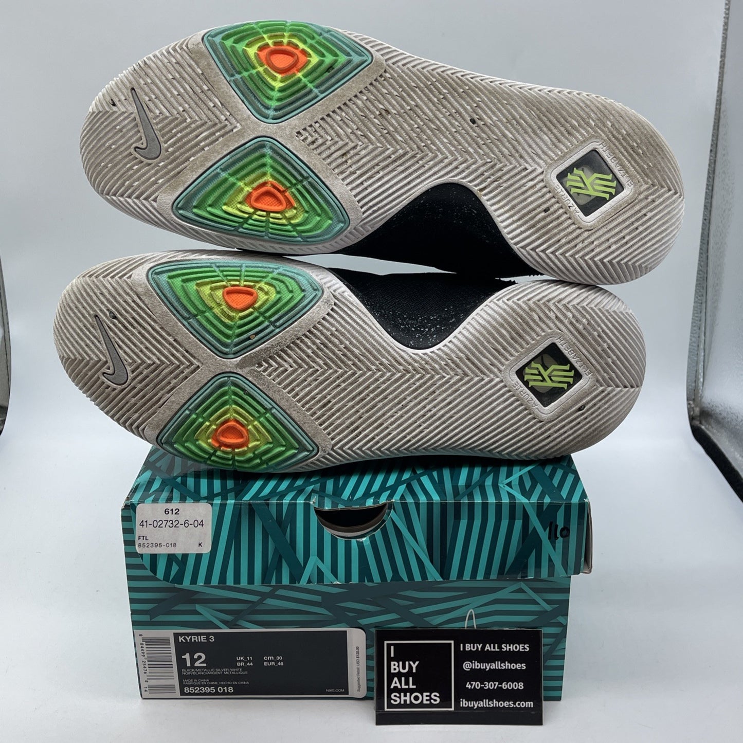 Size 12 - Nike Kyrie 3 Black Ice Grey Suede White Leather (852395-018)