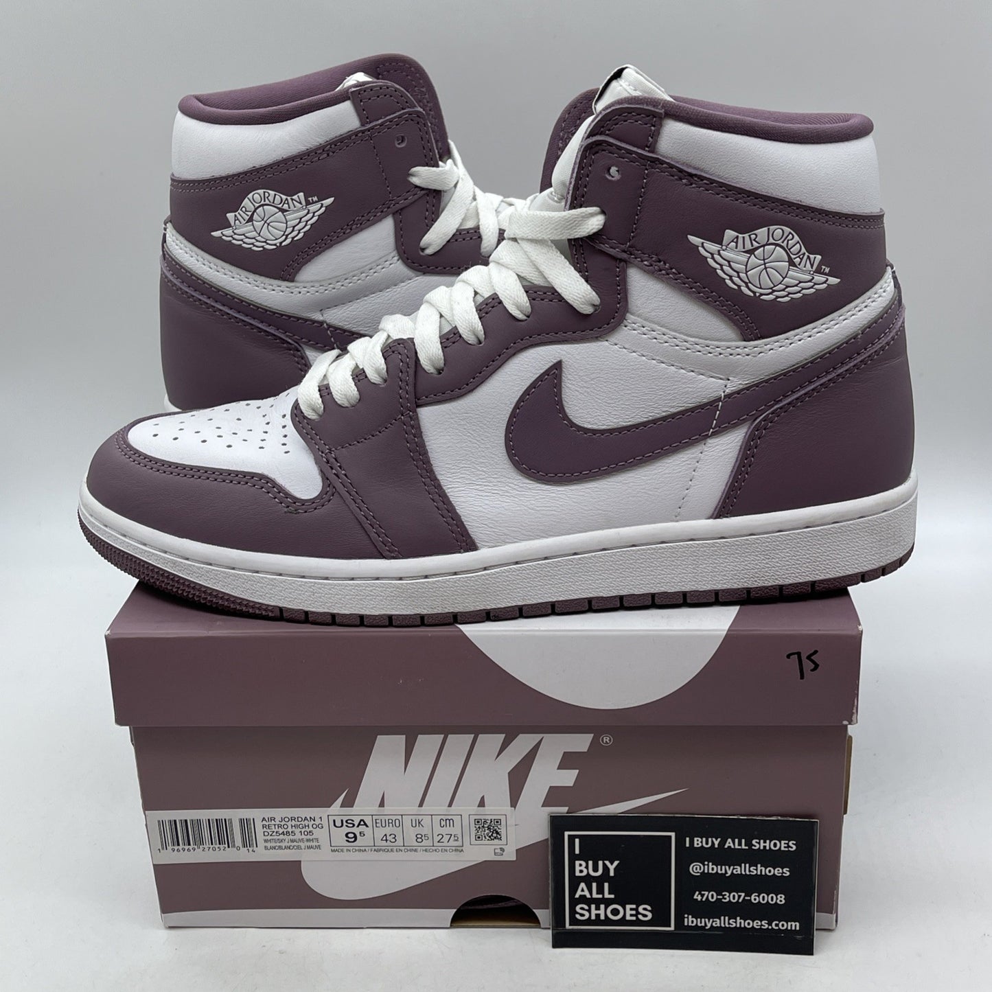 Size 9.5 - Air Jordan 1 Retro OG High Mauve Purple White Leather (DZ5485-105)