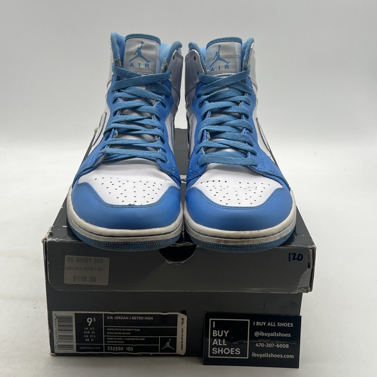 Size 9.5 - Air Jordan 1 Retro High North Carolina (332550-103)