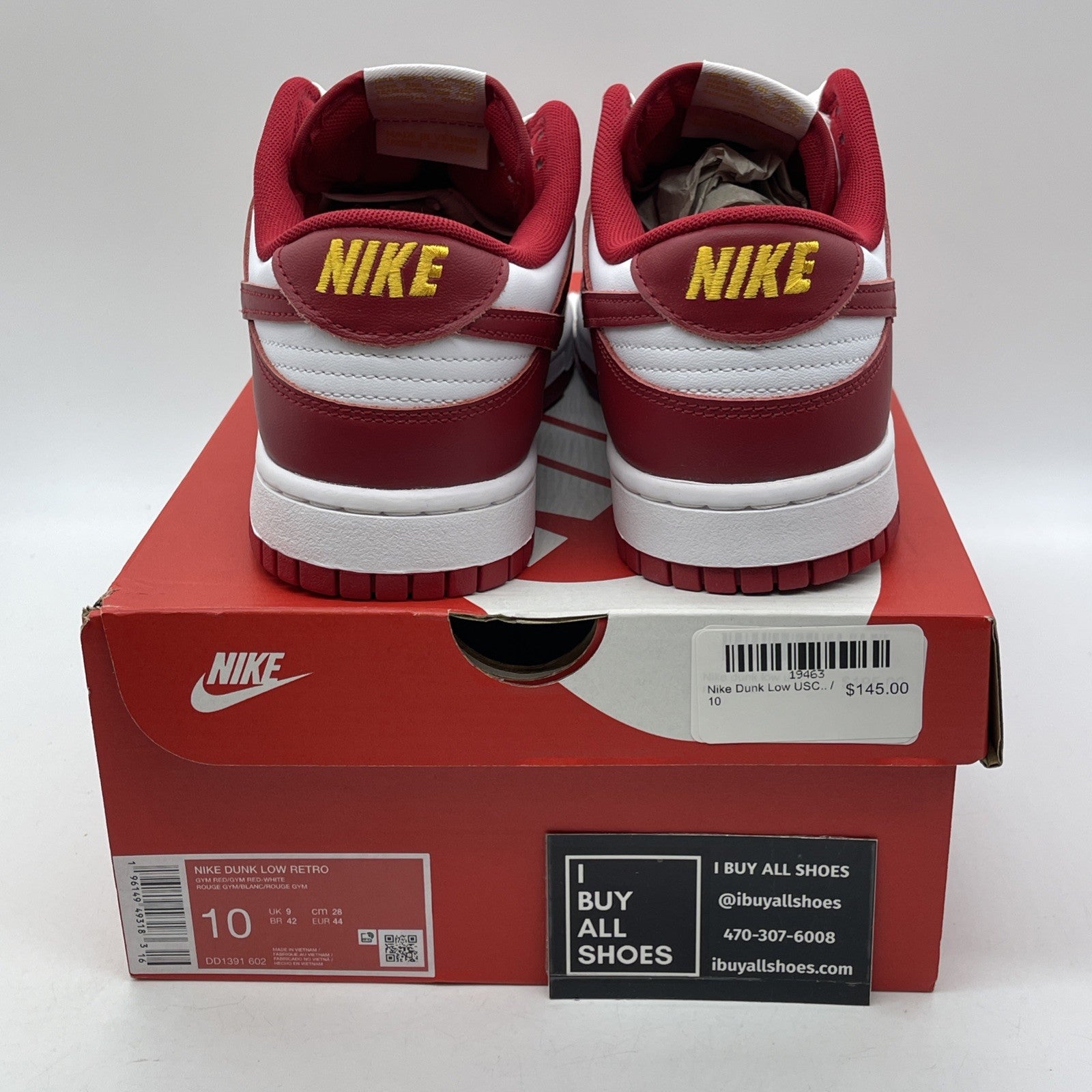 Size 10 - Nike Dunk Low Gym Red White Yellow Leather (DD1391-602)