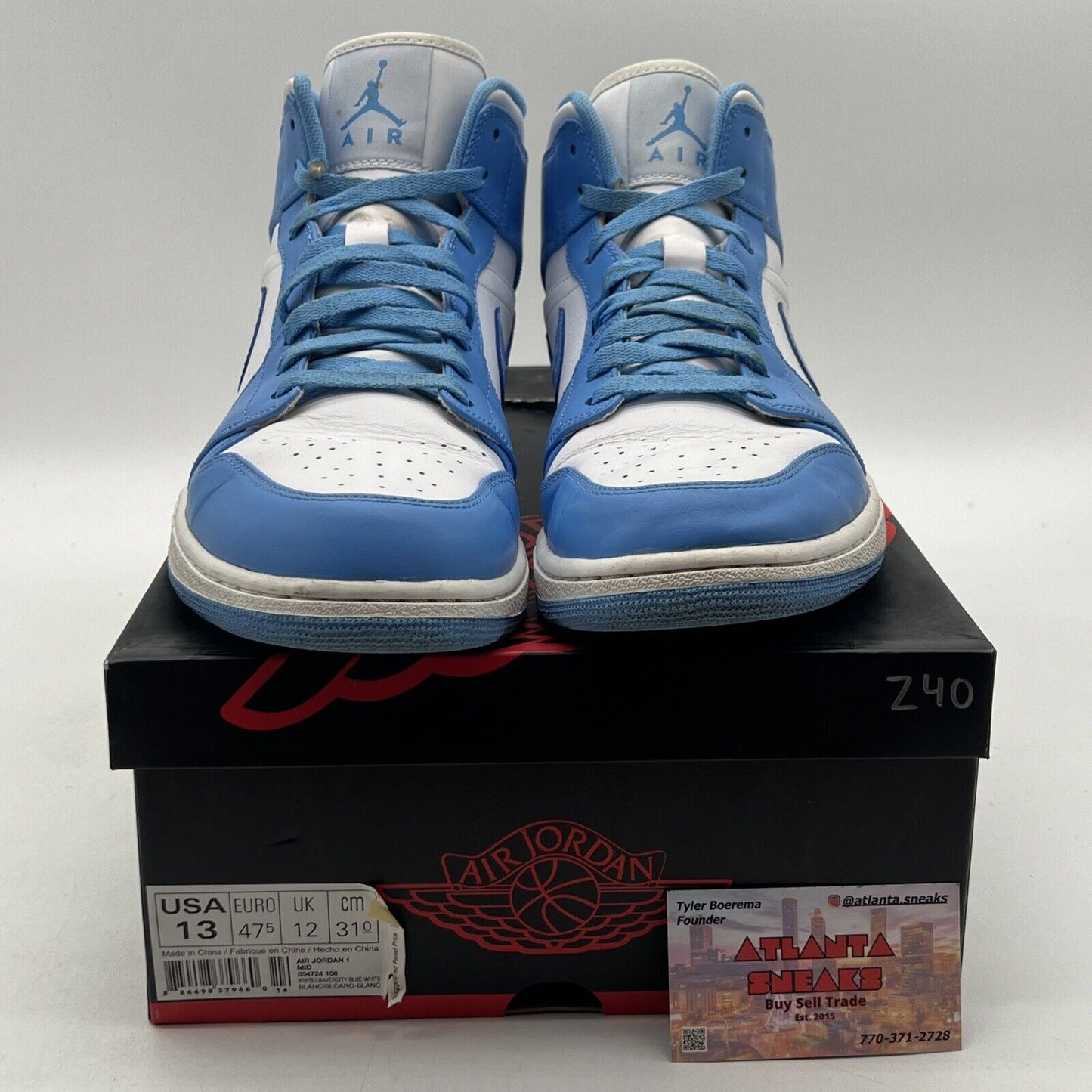 Size 13 - Air Jordan 1 Mid UNC - White Blue Leather (554724-106)