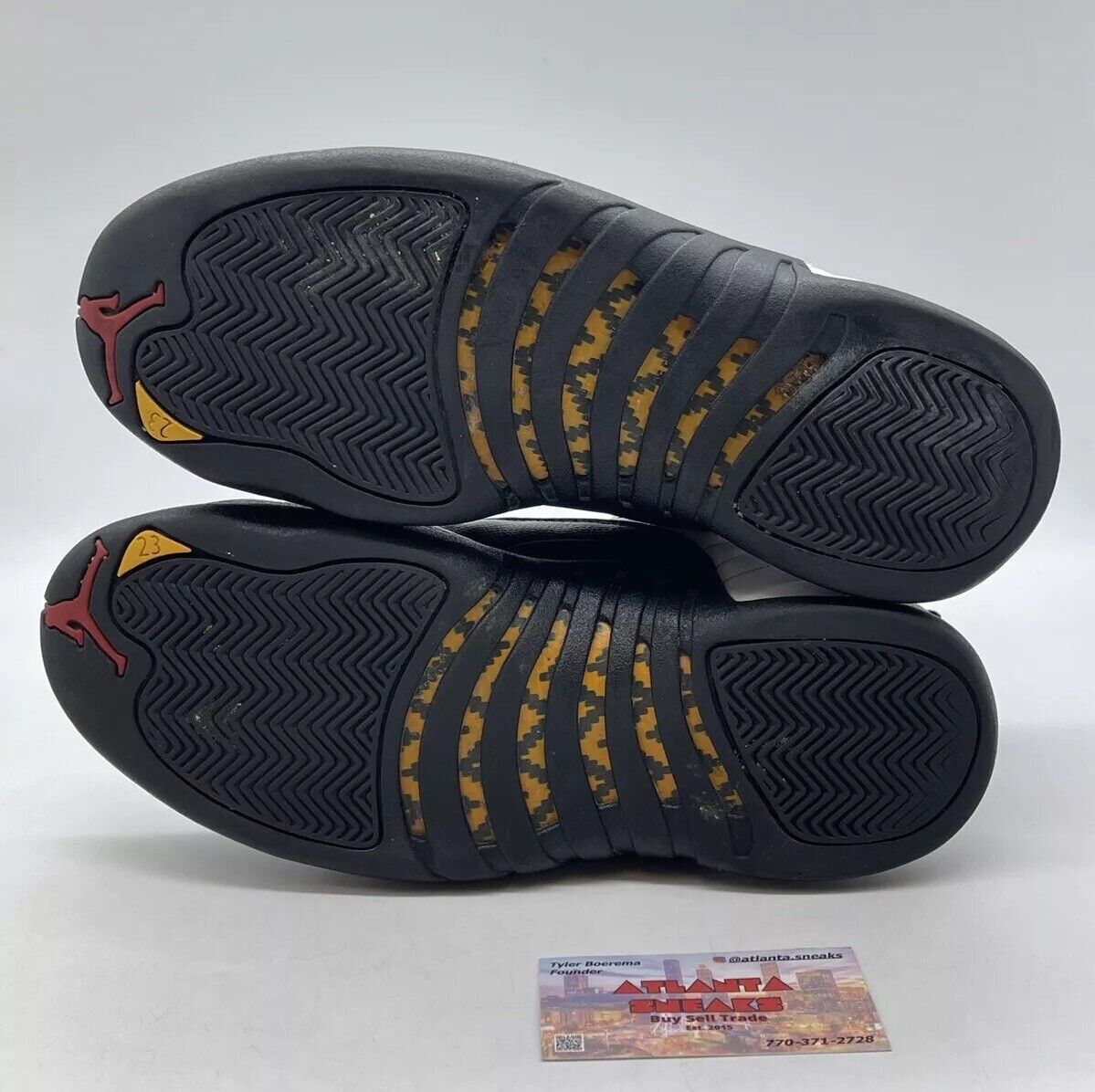 Size 9 - Jordan 12 Retro taxi release 2013 Black White Red Gold (130690-125)