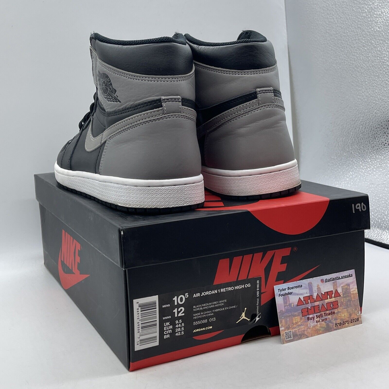 Size 10.5 - Jordan 1 Retro OG High Shadow Black Grey White Leather (555088-013)