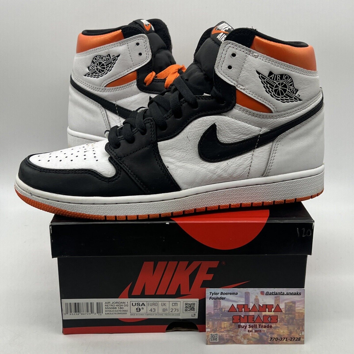 Size 9.5 - Jordan 1 Retro High Electro Orange Black White Leather (555088-180)