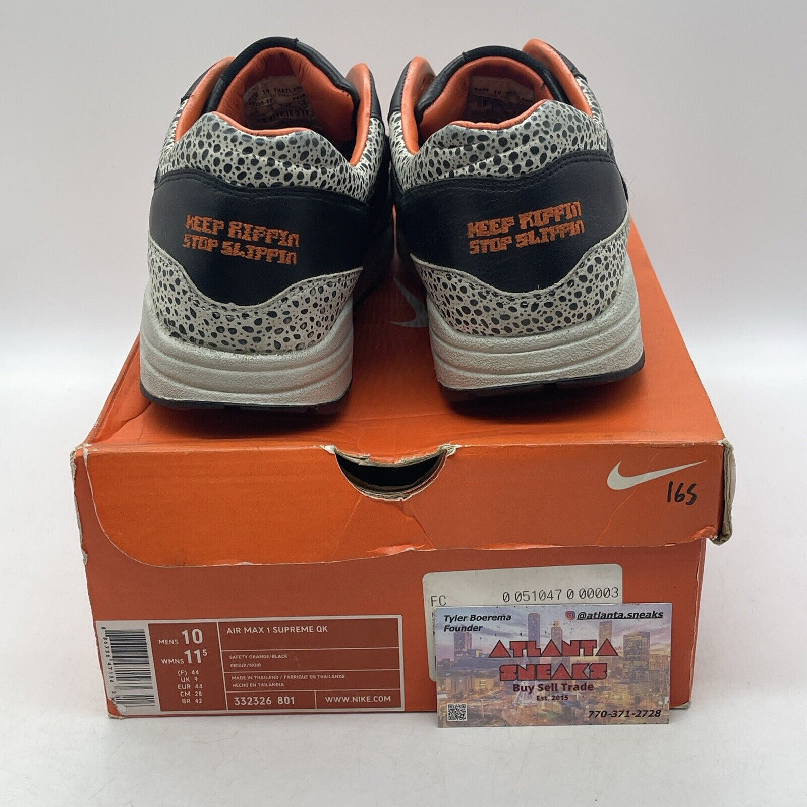 Size 10 - Nike Air Max 1 Supreme QK Keep Rippin Stop Slippin (332326-801)