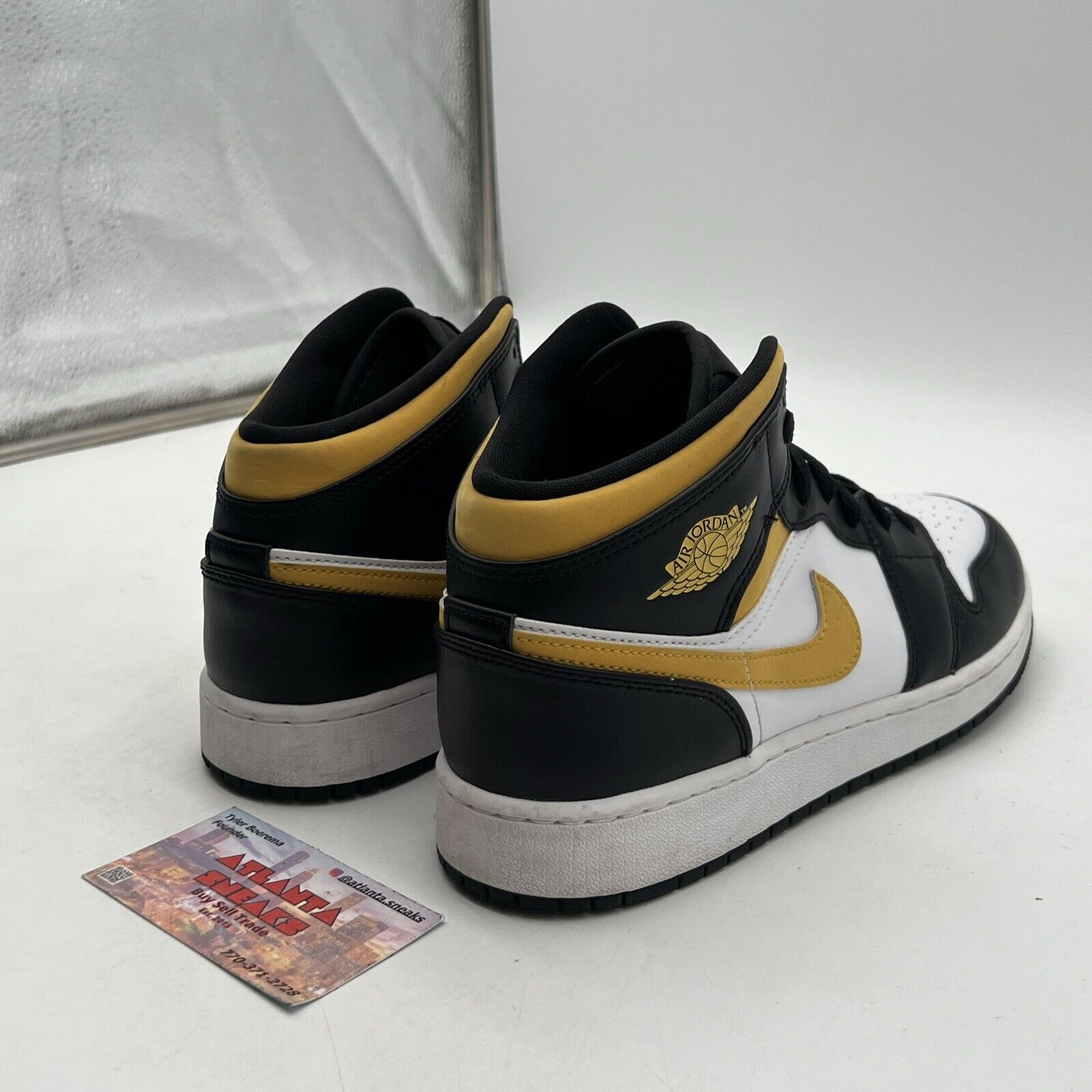 Size 7 - Air Jordan 1 Mid Black University Gold White Yellow Leather 554725-177