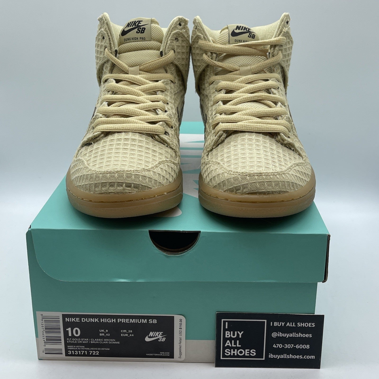 Size 10 - Nike SB Dunk Premium Hemp High Waffle Brown Suede (313171-722)