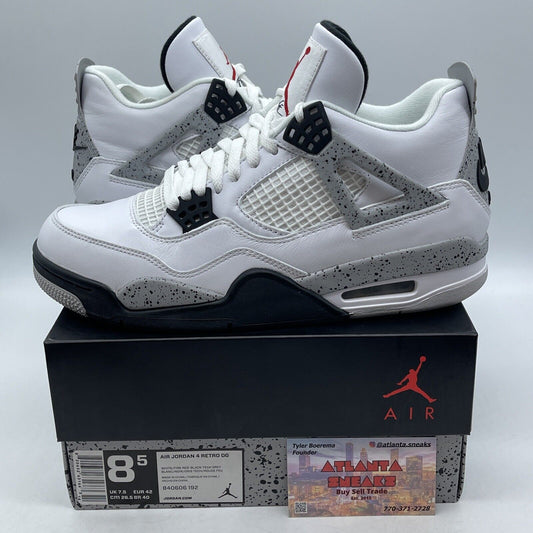 Size 8.5 - Jordan 4 Retro OG Mid White Cement White Grey Leather (840606-192)