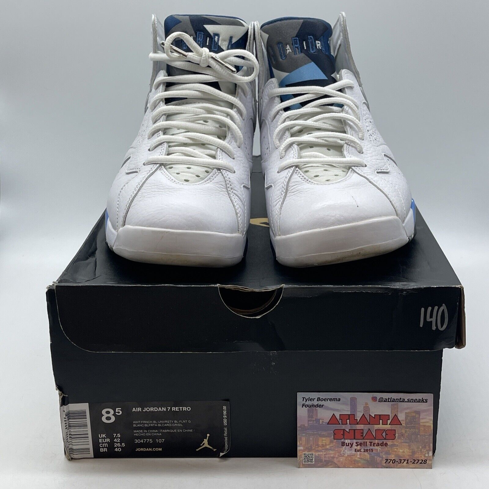 Size 8.5 - Air Jordan 7 Retro 2015 French Blue Grey White Leather (304775-107)