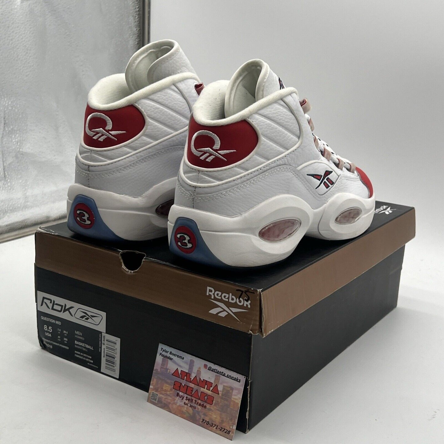 Size 8.5 - Reebok Question OG 2020 Mid Red Toe White Leather (FY1018)