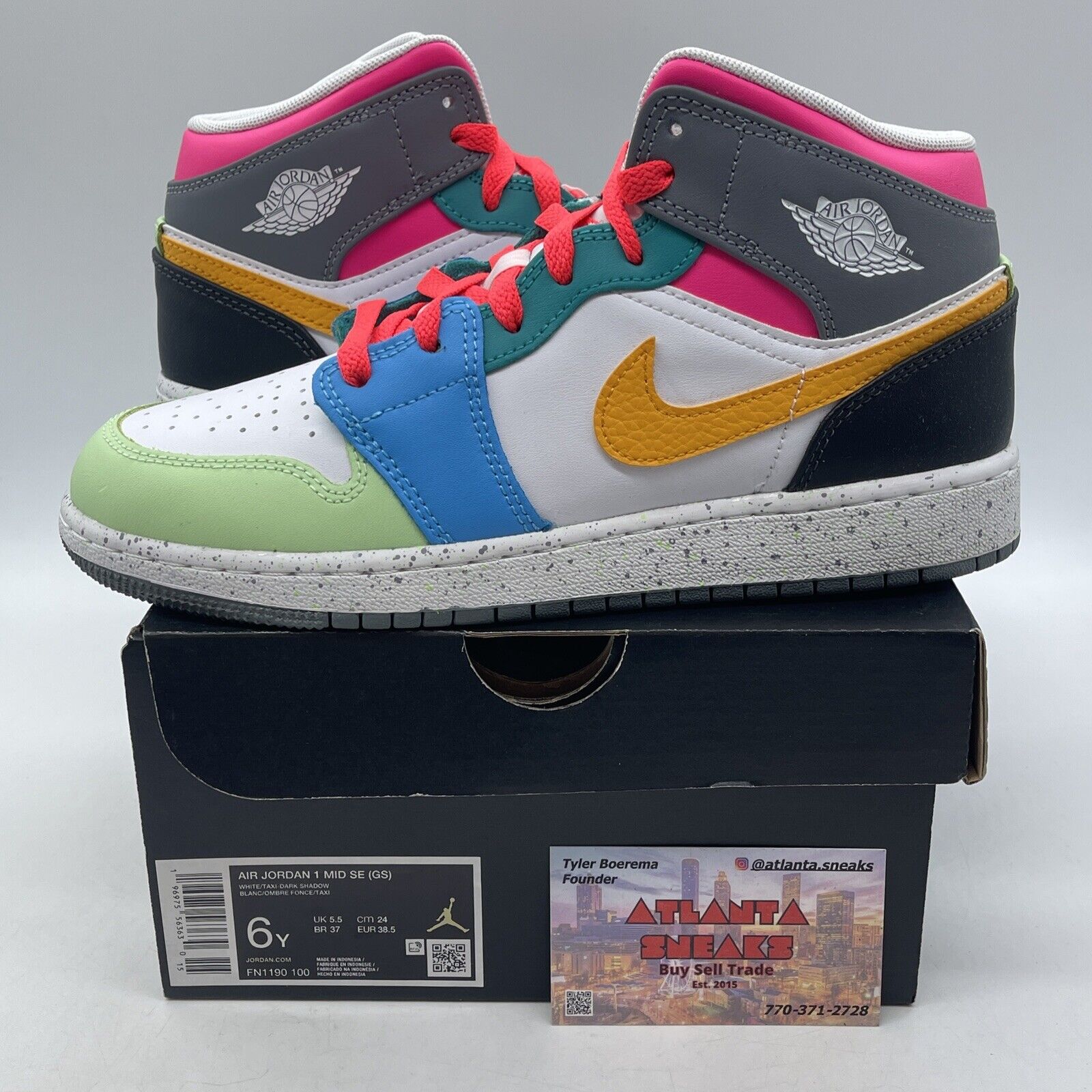 Size 6Y - Air Jordan 1 Mid SE (GS) Multi Color White Leather (FN1190-100)