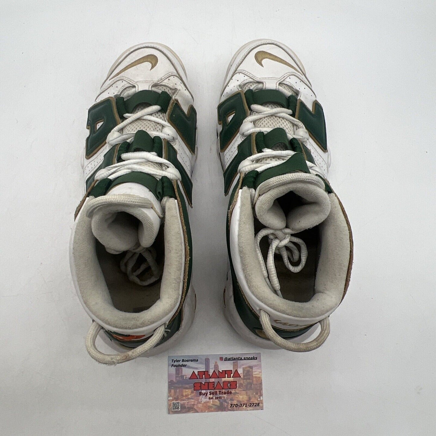 Size 10 - Nike Air More Uptempo QS Atlanta Green Gold White Leather (AJ3139-100)