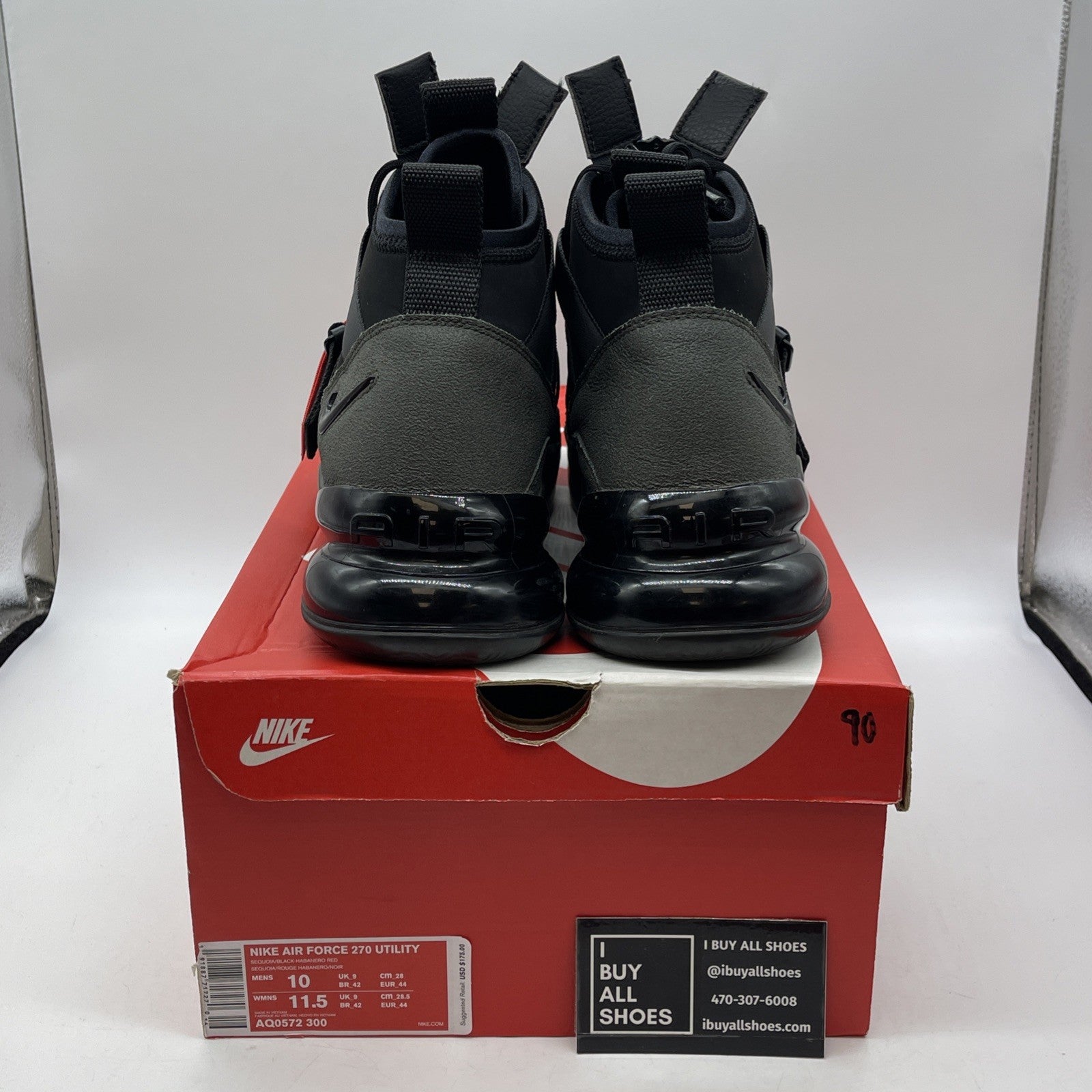 Size 10 - Nike Air Force 270 Utility Style Black Suede Leather (AQ0572-300)