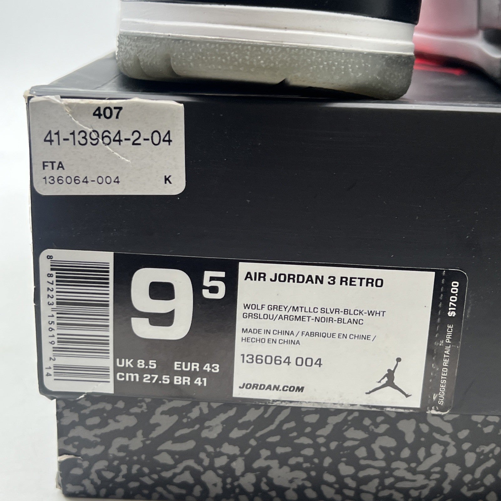 Size 9.5 - Air Jordan 3 Retro Wolf Grey (136064-004)