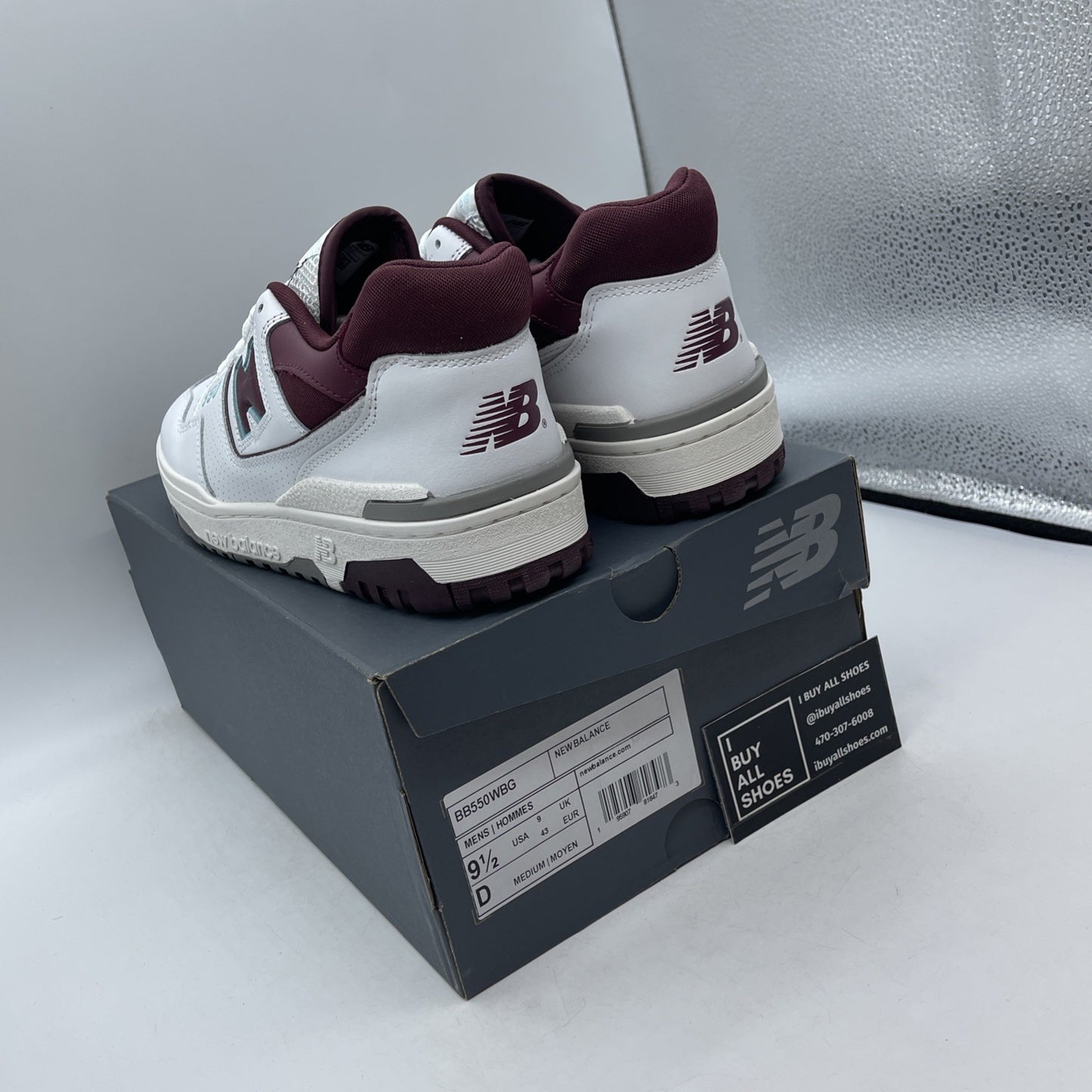 Size 9.5 - New Balance 550 Burgundy Turquoise Leather (BB550WBG)