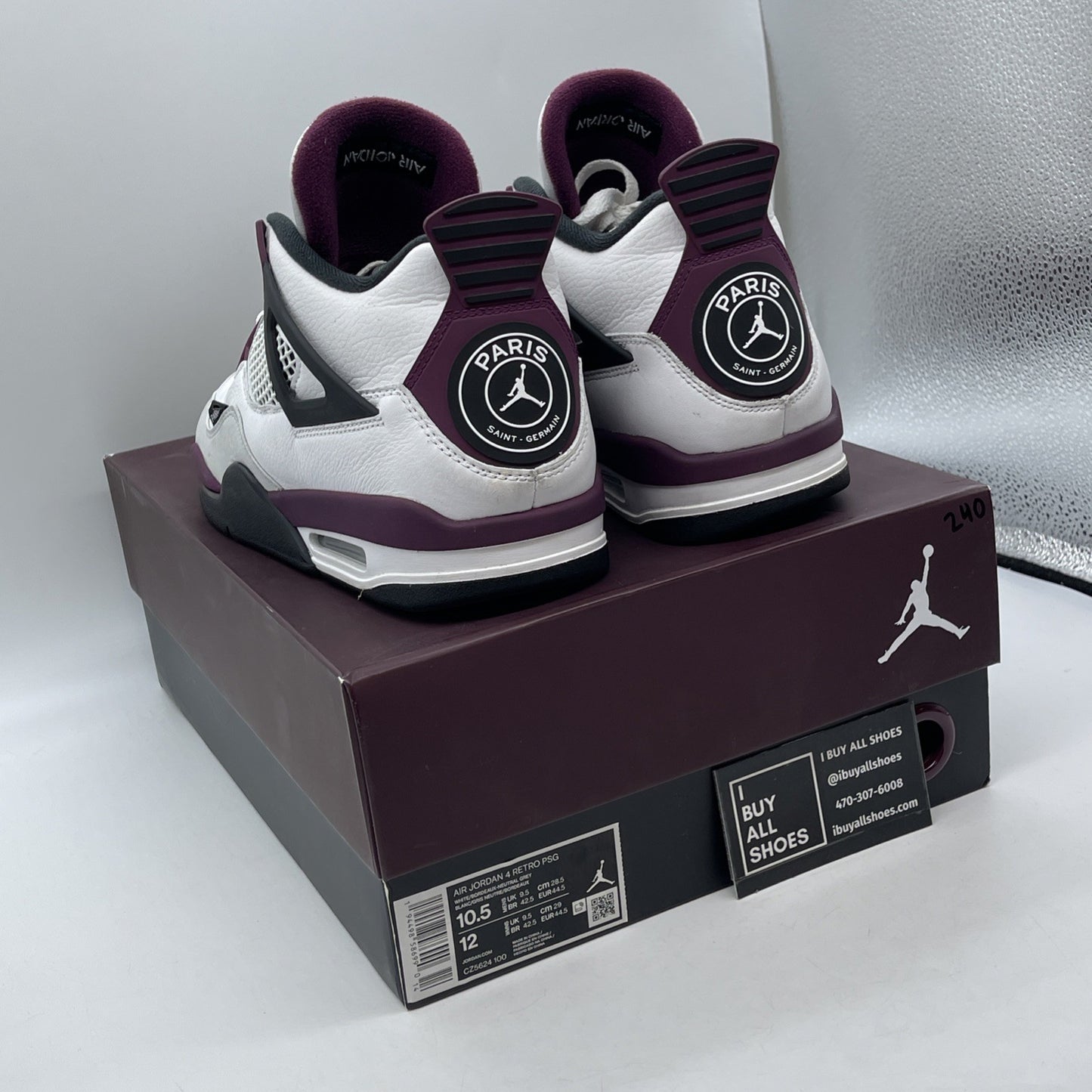 Size 10.5 - Jordan 4 Retro x Paris Saint-Germain Bordeaux White (CZ5624-100)