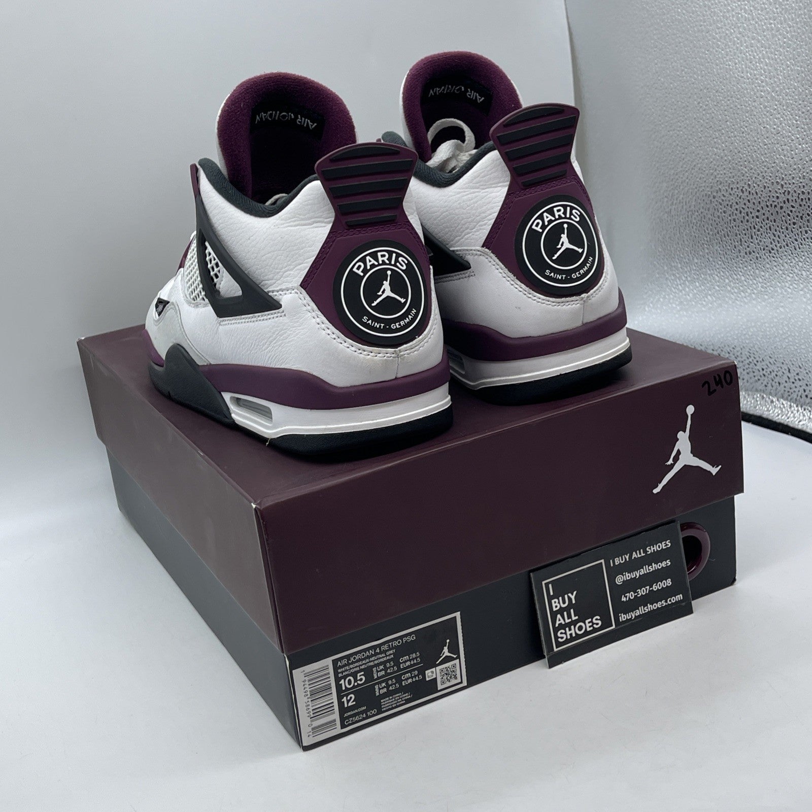 Size 10.5 - Jordan 4 Retro x Paris Saint-Germain Bordeaux White (CZ5624-100)
