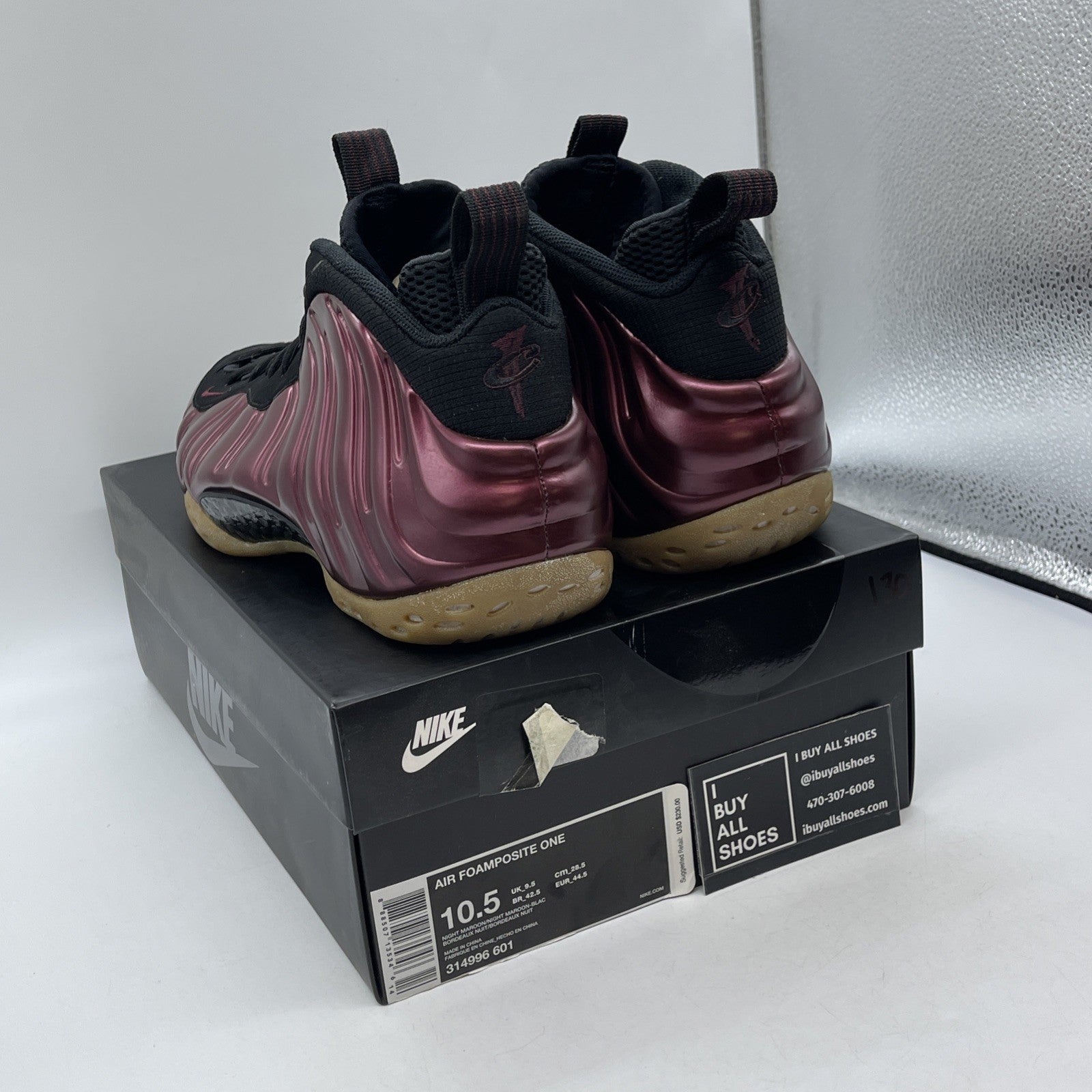 Size 10.5 - Nike Air Foamposite One Night Maroon Black Suede (314996-601)