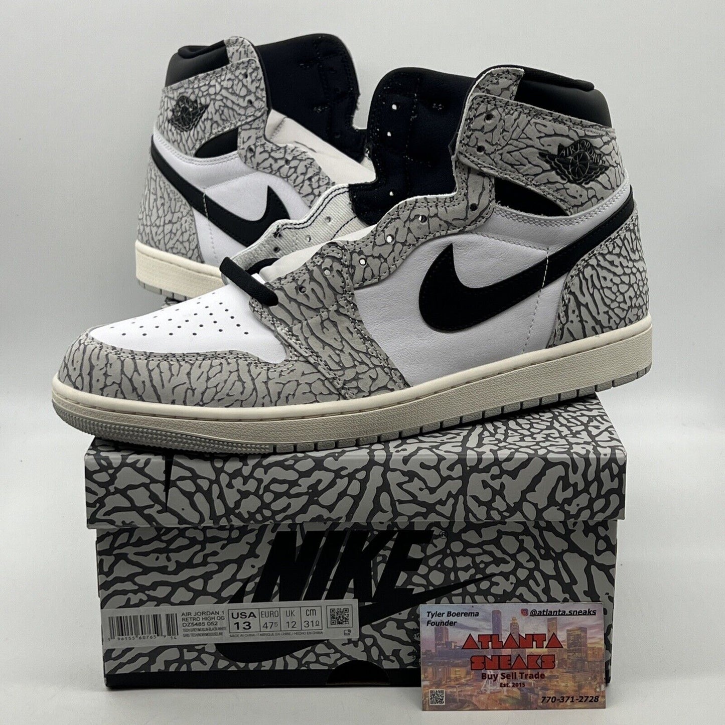 Size 13 - Air Jordan 1 Retro OG High White Cement Black Leather (DZ5485-052)