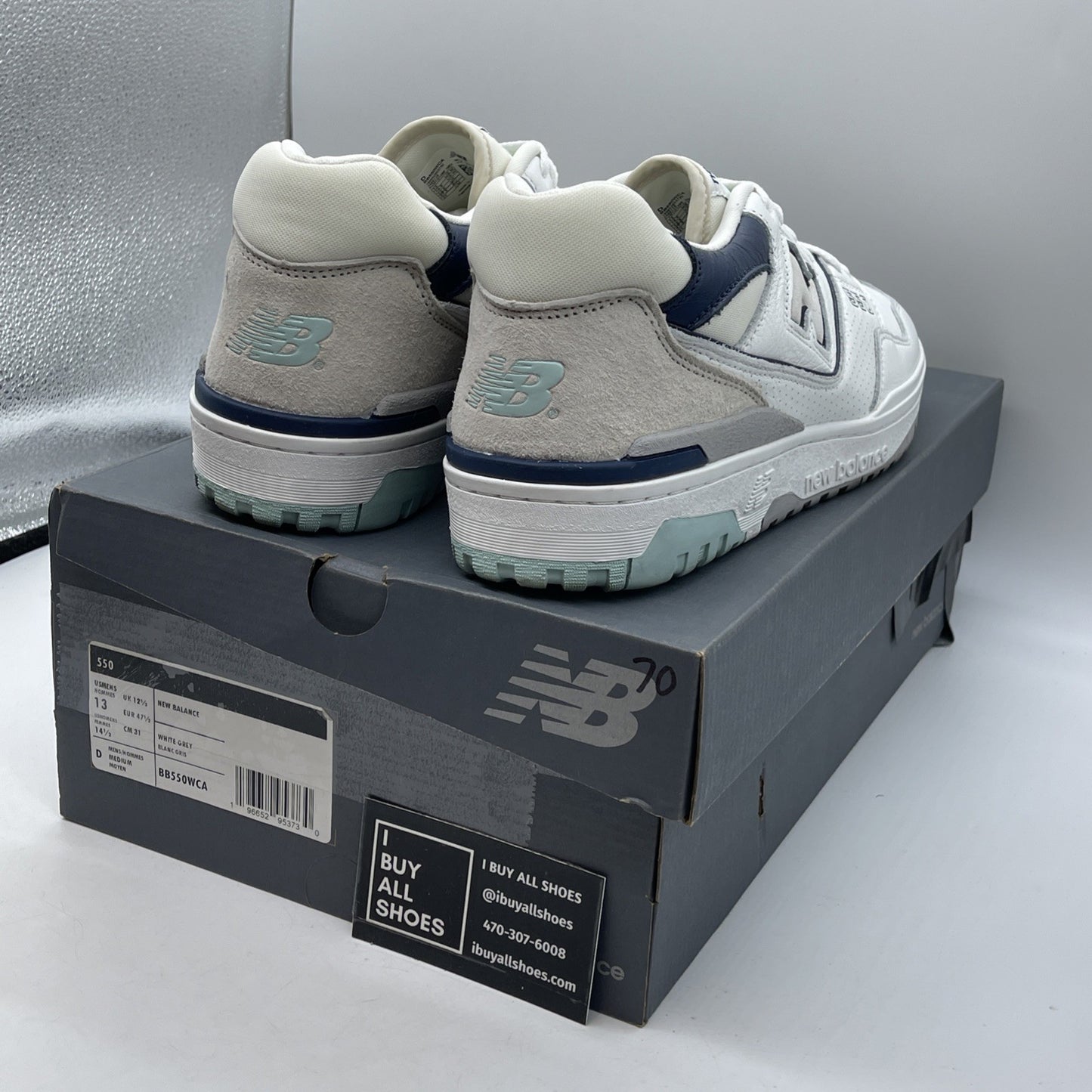 Size 13 - New Balance 550 White Winter Fog  Blue Grey Suede Leather (BB550WCA)