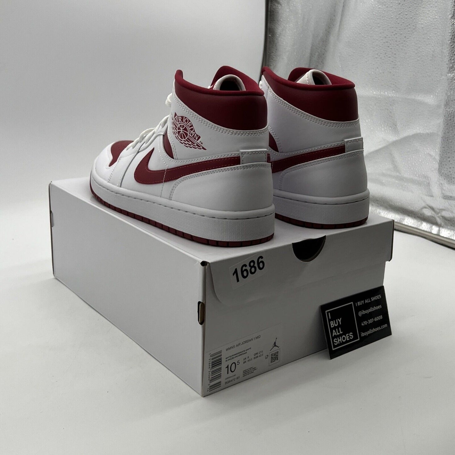 Size 10.5 - Air Jordan 1 Mid White Pomegranate W (BQ6472-161)