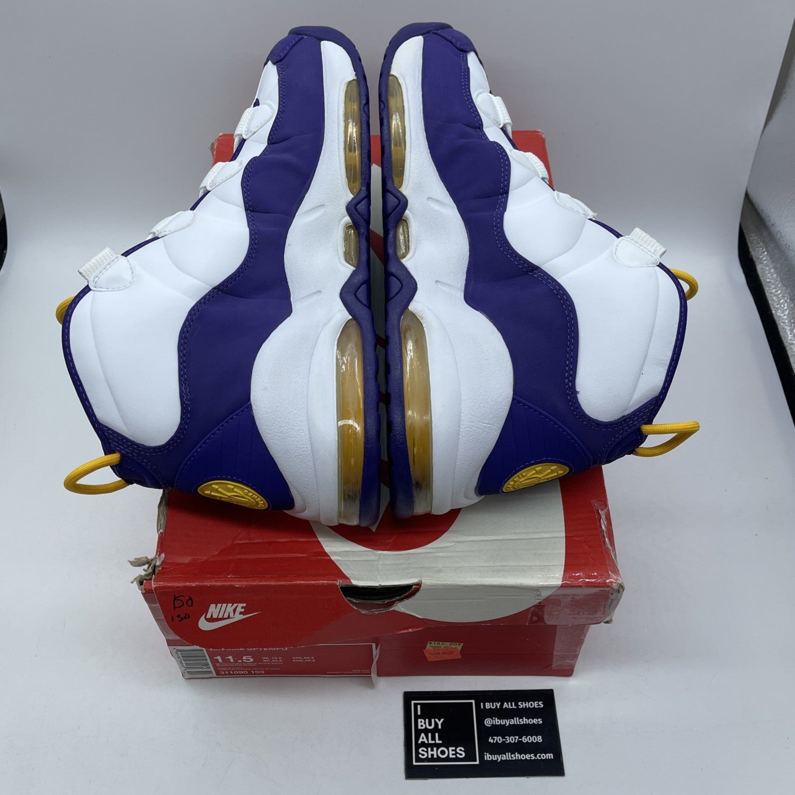 Size 11.5 - Nike Air Max Uptempo Los Angeles Lakers White Purple (311090-103)