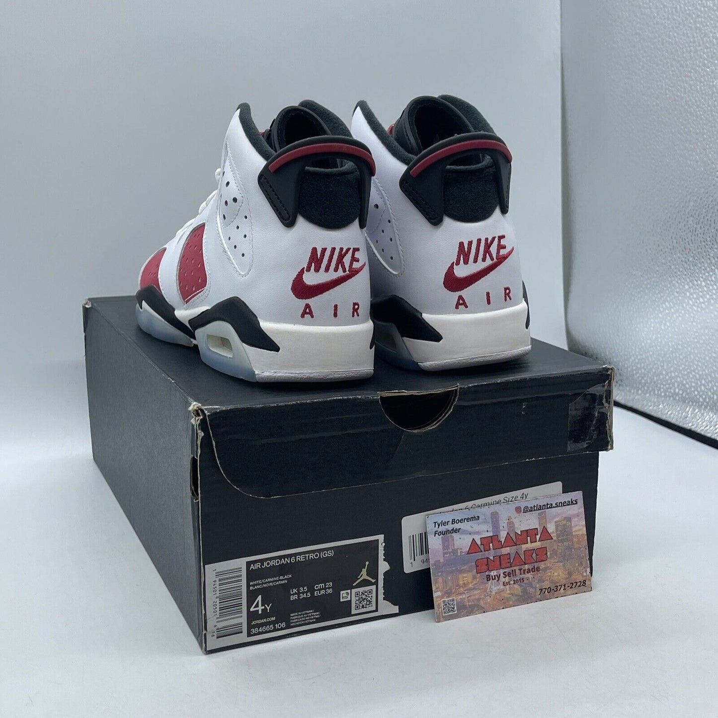 Size 4Y - Air Jordan 6 Retro Carmine Red Suede White Black Leather (384665-106)