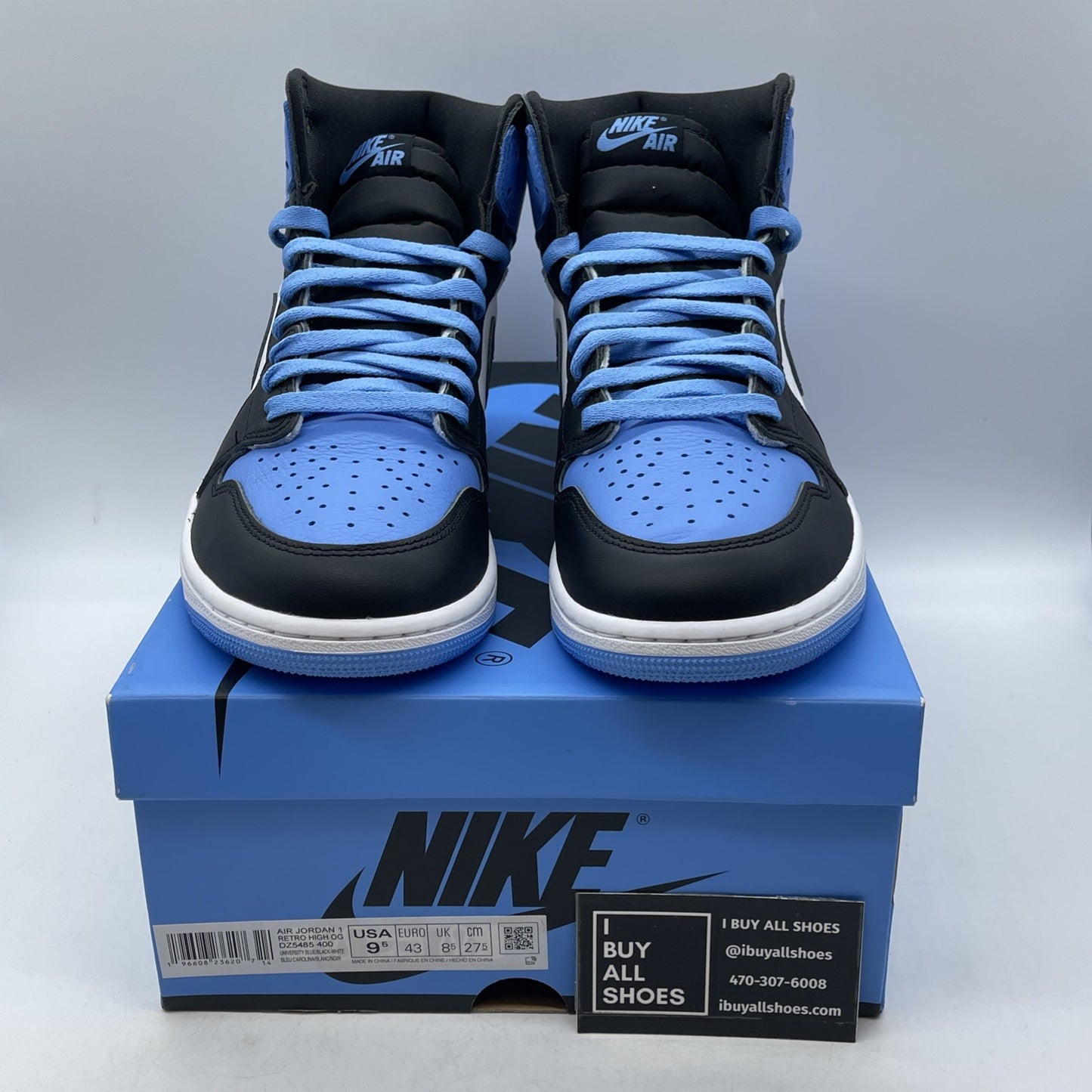 Size 9.5 - Air Jordan 1 Retro OG High UNC Toe Black White Leather (DZ5485-400)