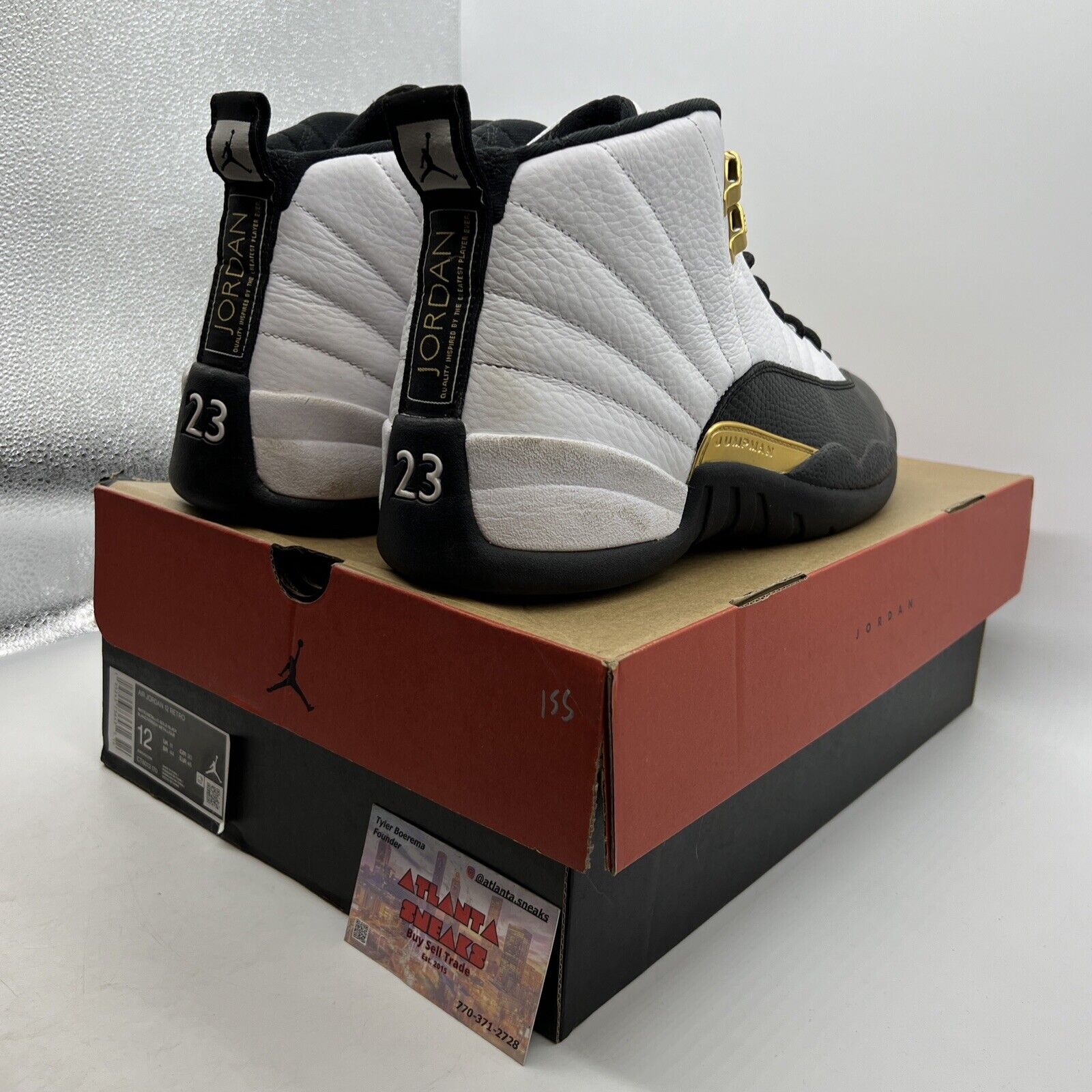 Size 12 - Jordan 12 Royalty White Black Leather Gold (CT8013-170)