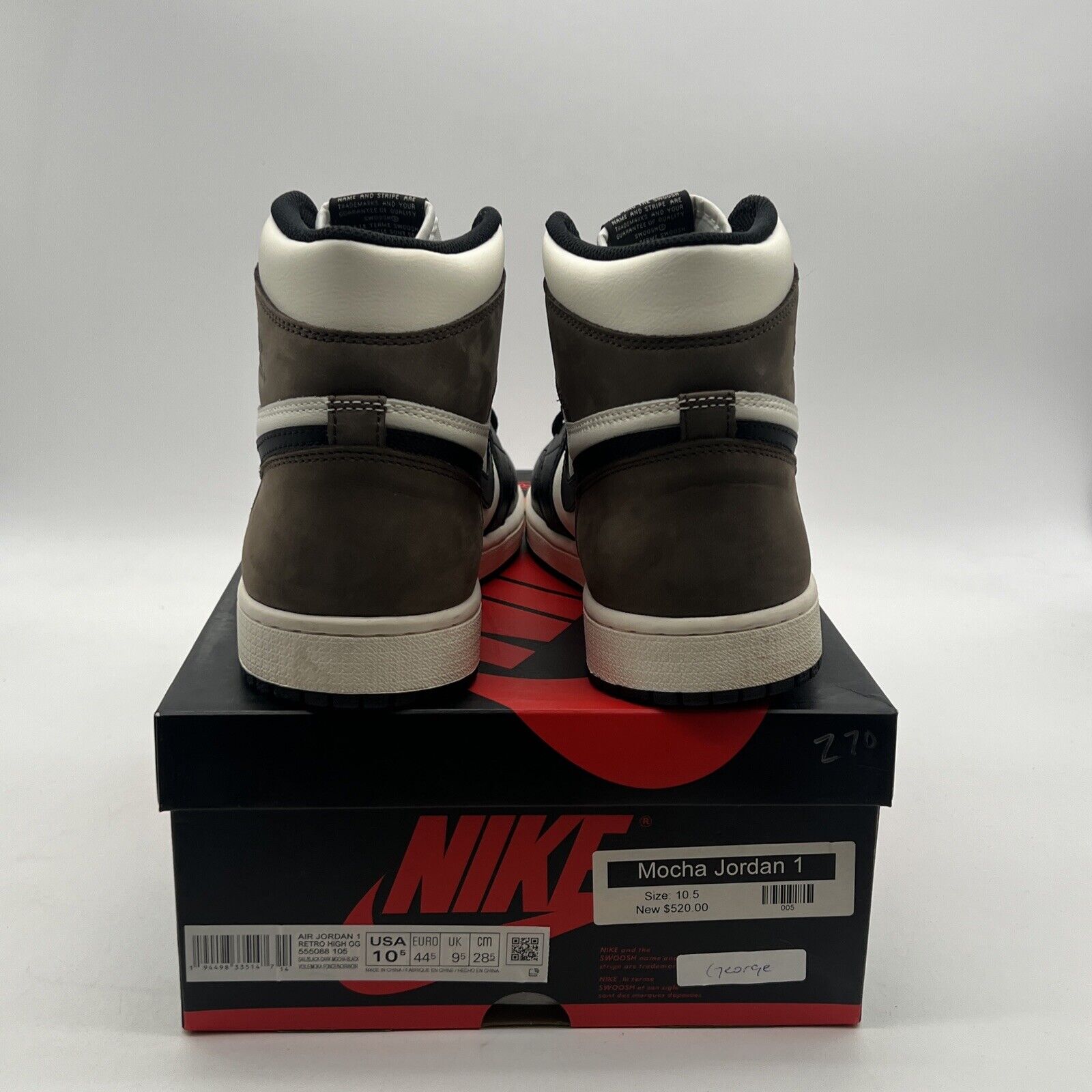 Size 10.5 - Air Jordan 1 Retro OG High Dark Mocha (555088-105)